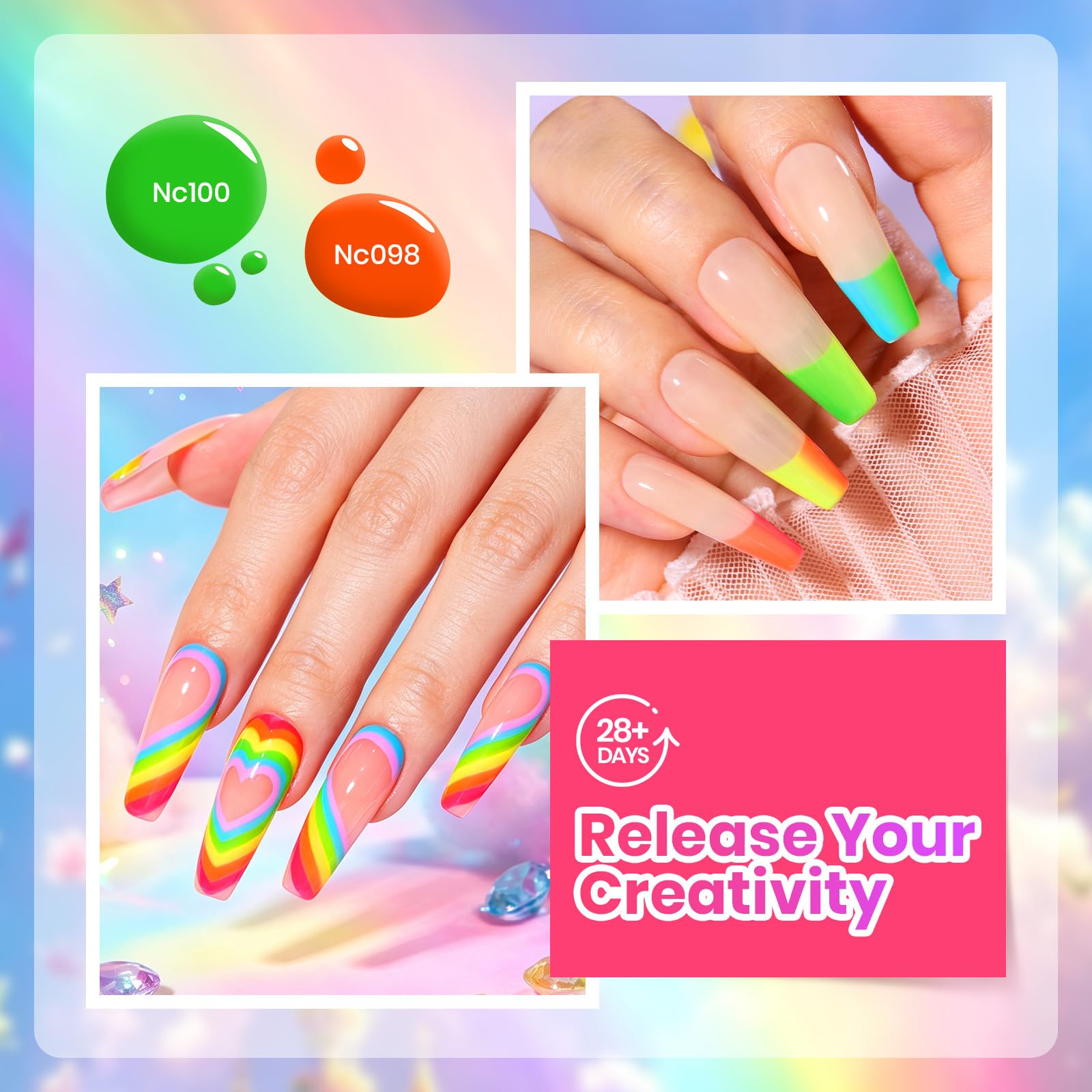 Beetles Neon Gel Nail Polish, Rainbow Kingdom, 6 Colors Gel Nail Polish Set