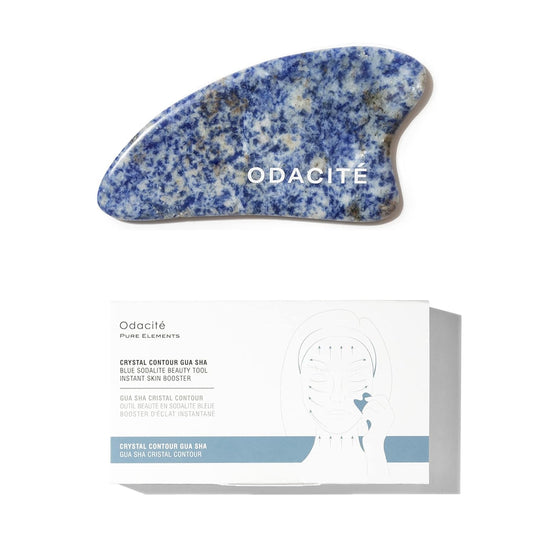 ODACITE Odacité Gua Sha for Face Crystal Contour – Blue Sodalite Facial Massager - Scraping Massage Tool Lifts & Revitalizes Skin - Reduce Puffiness, Wrinkles and Dark Under-Eye Circles