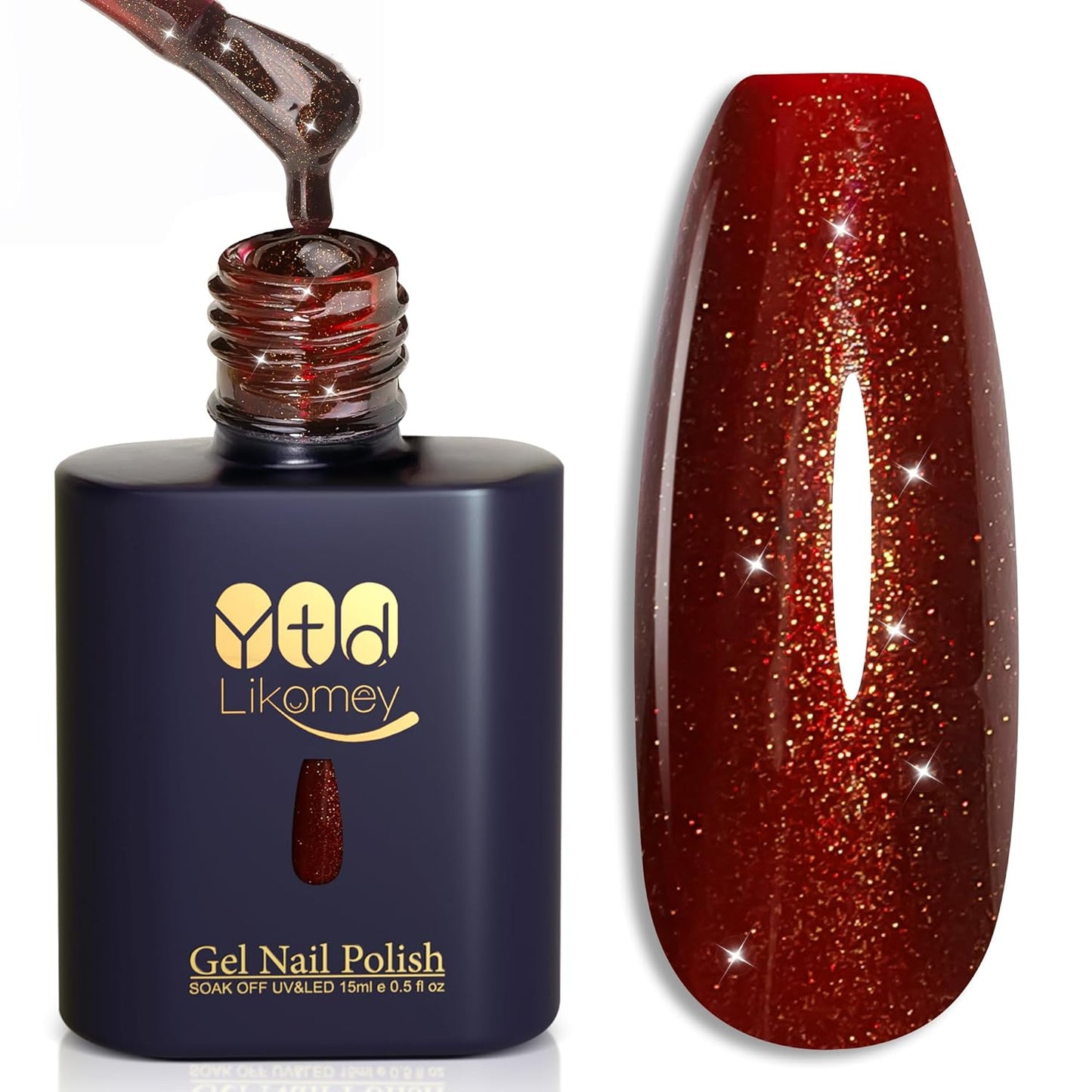 YTD Likomey Glitter Gel Nail Polish,15ml Burgundy Glitter Fall Winter Dark Red Shimmer Shiny Sparkly Salon Home DIY Manicure UV Color Varnish,SF400