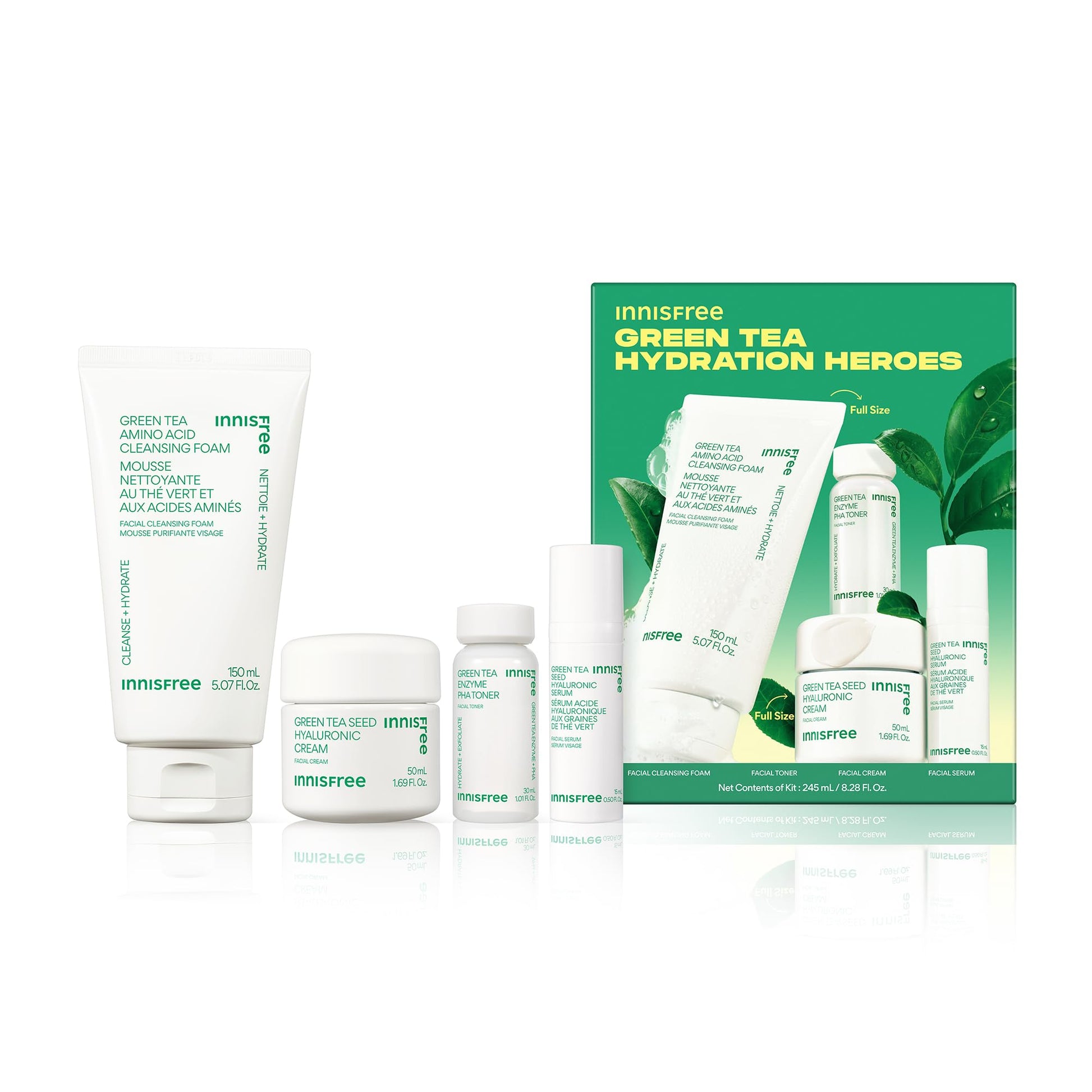 innisfree Hydration Heroes Set with Green Tea, Korean Skincare Kit Featuring Moisturizing Serum