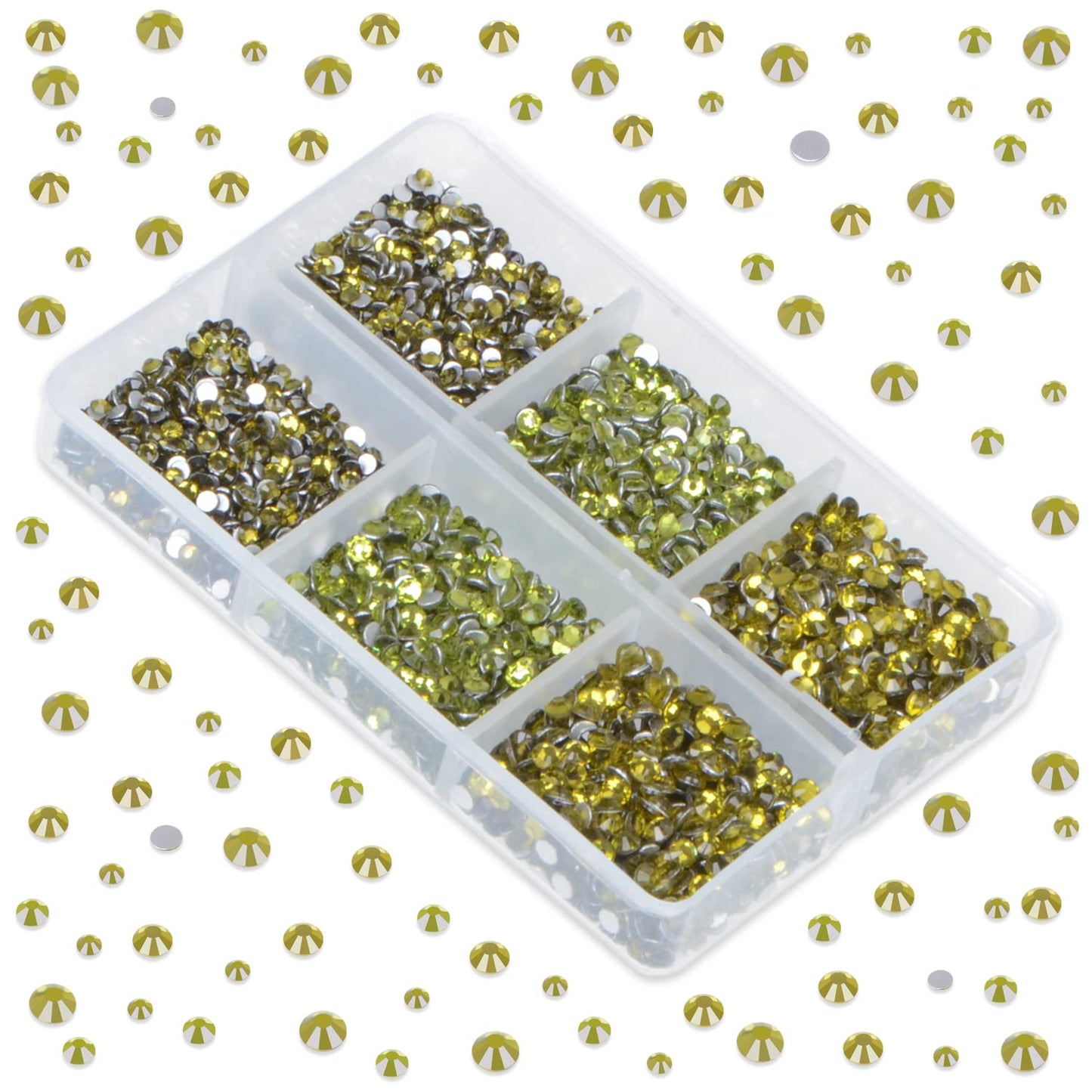 LPBeads 6000 Pieces Olivine Non Hotfix Rhinestones 6 Sizes Round Crystal Glass Flat Back Rhinestones with Tweezers and Picking Pen for Nail Art Crafts Clothes Bags DIY