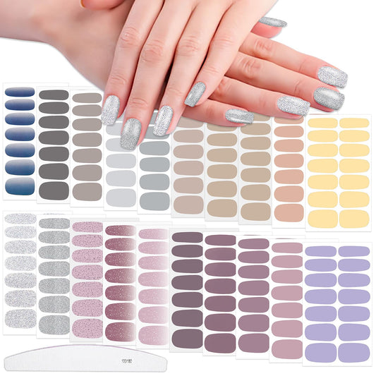 WOKOTO 20 Sheets Self-Adhesive Nail Polish Stickers with 1pcs Nail File Full Nail Wraps Nail Art