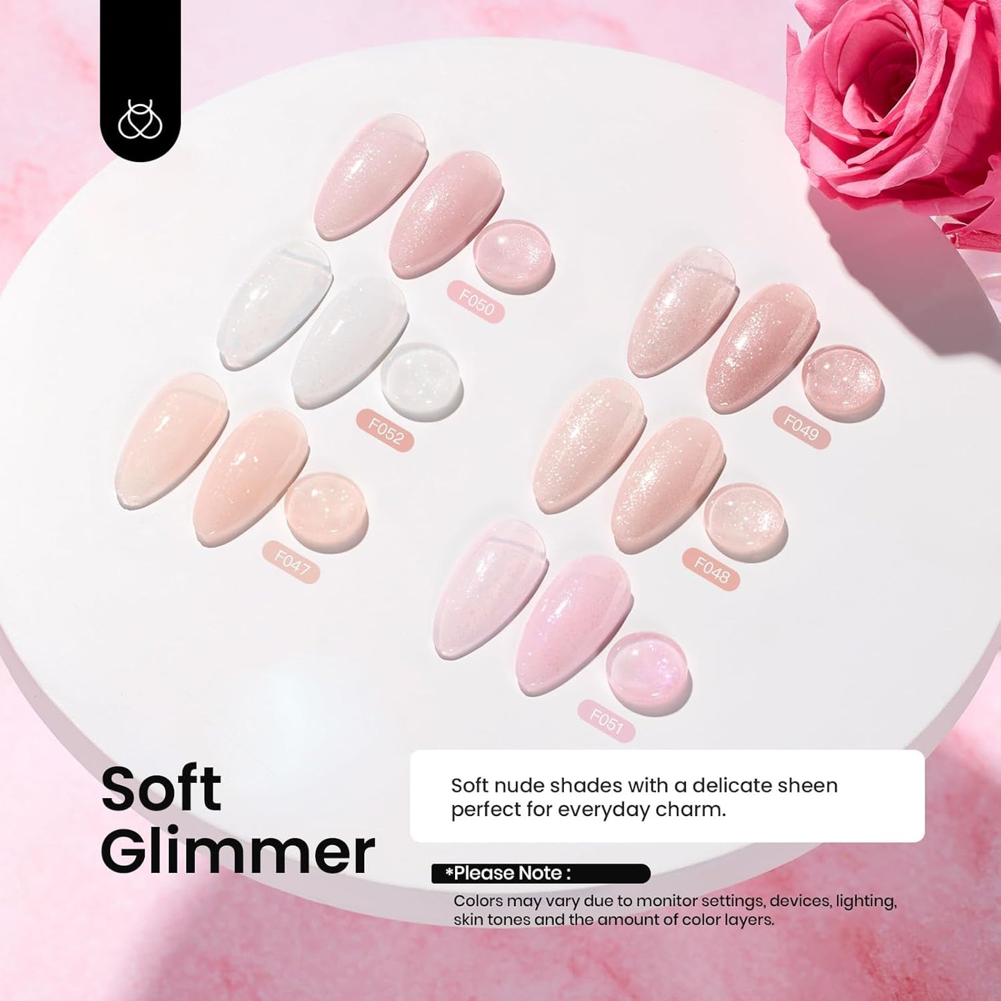 Beetles Rubber Base Color Gel Nail Polish Set 6 Colors Glitter Nude Pink Color Base 5 in 1 White Gel Polish Strengthener for Thin Nails Soak Off U V Nail Art DIY Gift for Women