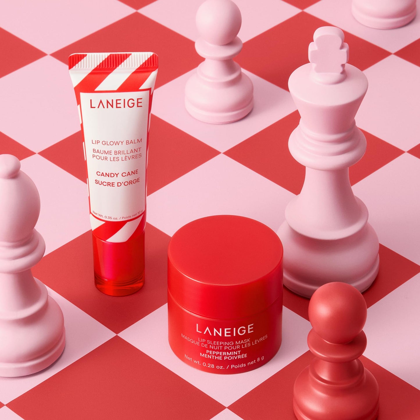 LANEIGE Minty Lip Duo: Peppermint Lip Sleeping Mask and Candy Cane Lip Glowy Balm for Soft