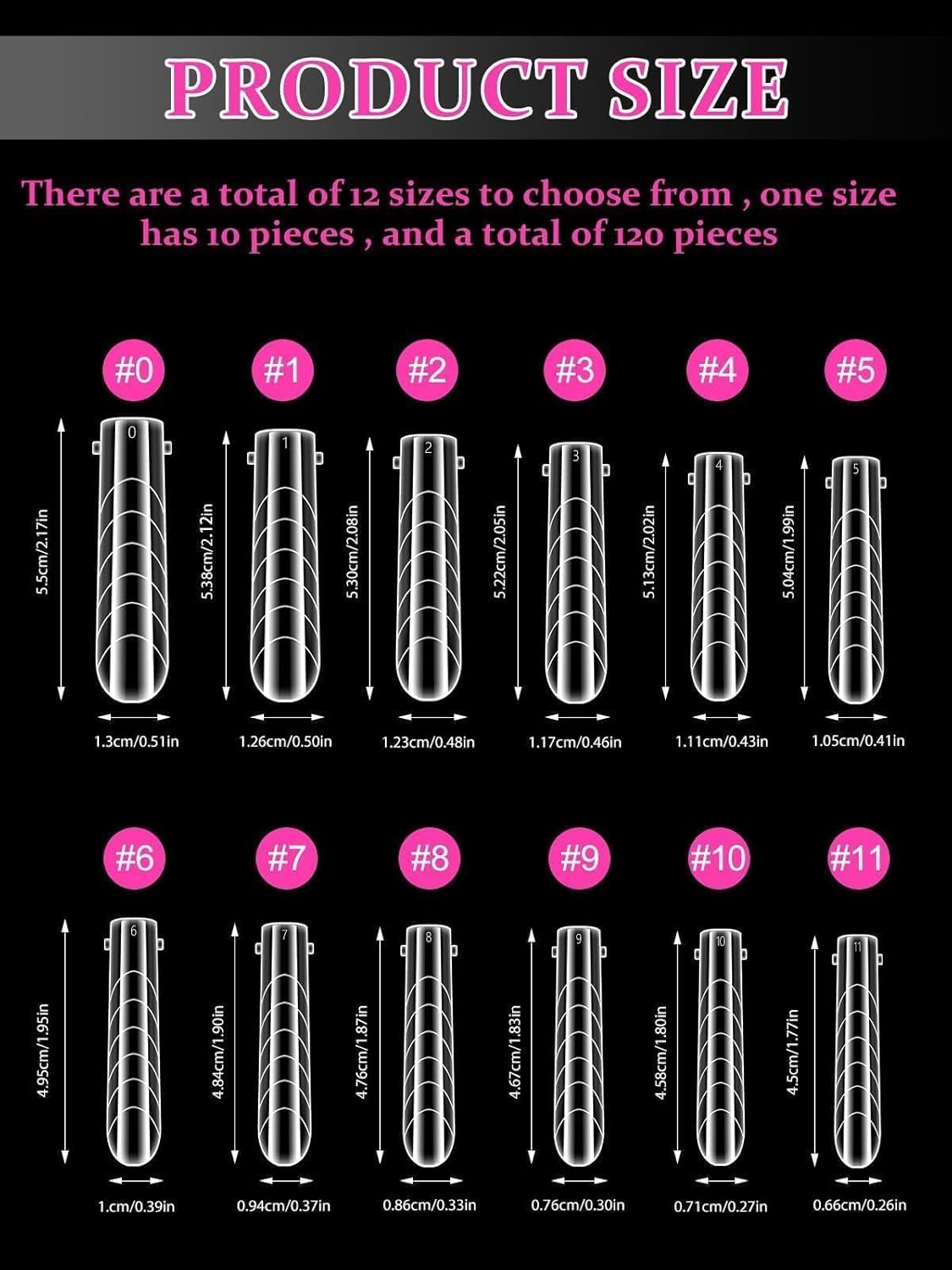 TOROKOM 120Pcs Poly Extension Gel Dual Nail Forms Clear Nail Forms Full Cover Coffin Nail Molds 12 Sizes for Gel Manicure Nail Art Design Salon&DIY