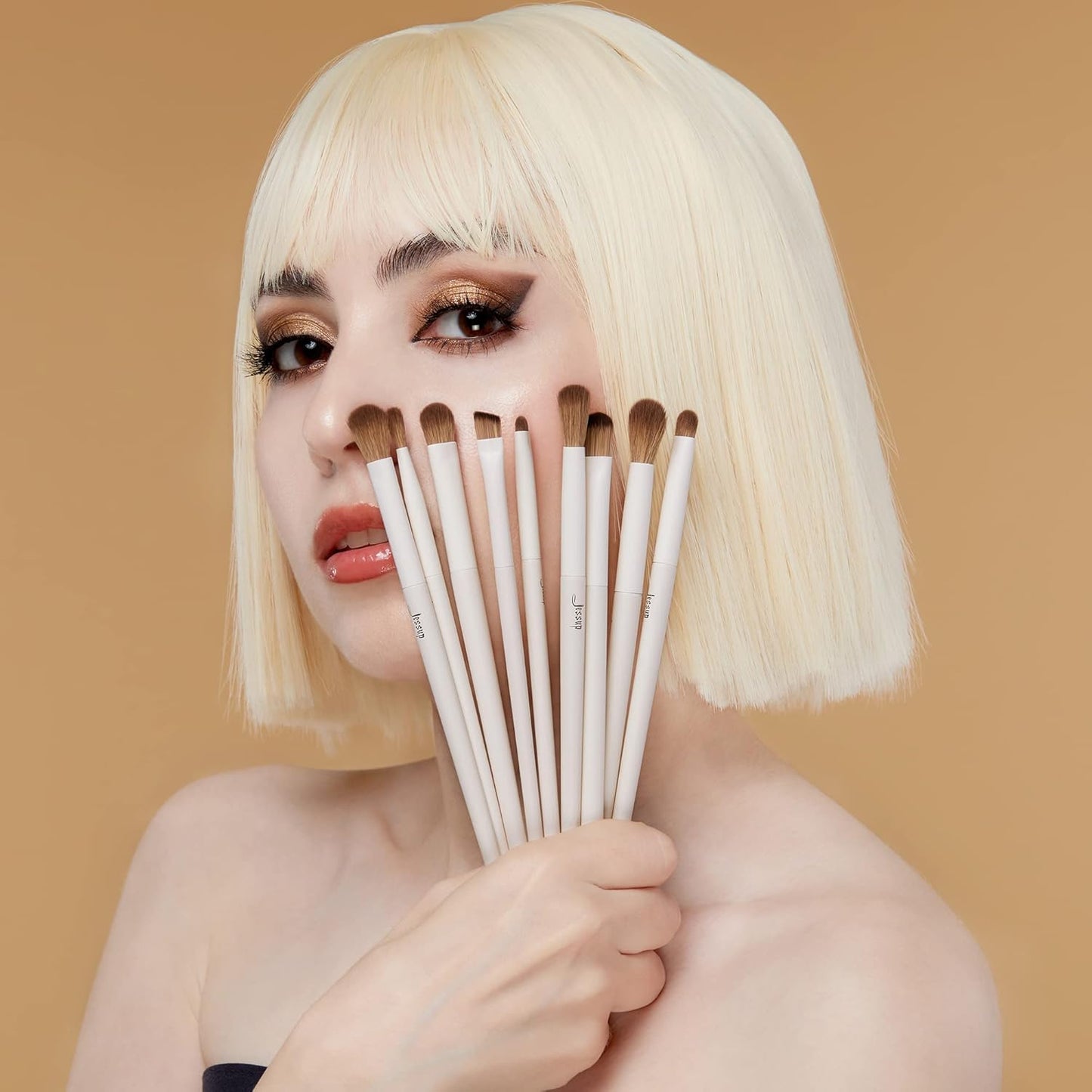 Jessup Precision Makeup Brushes 10Pcs Eye Makeup Brush Set Premium Synthetic Eyeshadow Concealer Eyeliner Eyebrow Blending Highlight Brush, Light Grey T330