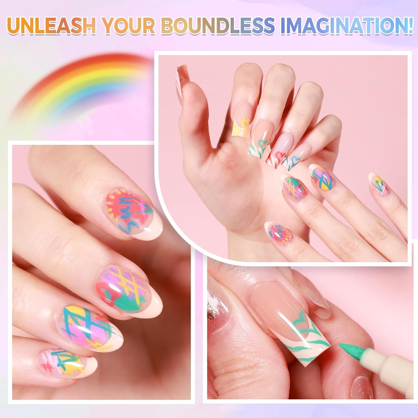 6 Colors Nail Art Pens Set, 3D Nail Polish Pens Quick-Drying Acrylic Paint Markers, Dotting Liner Brush for DIY Nail Design, Home & Salon Manicure Tools