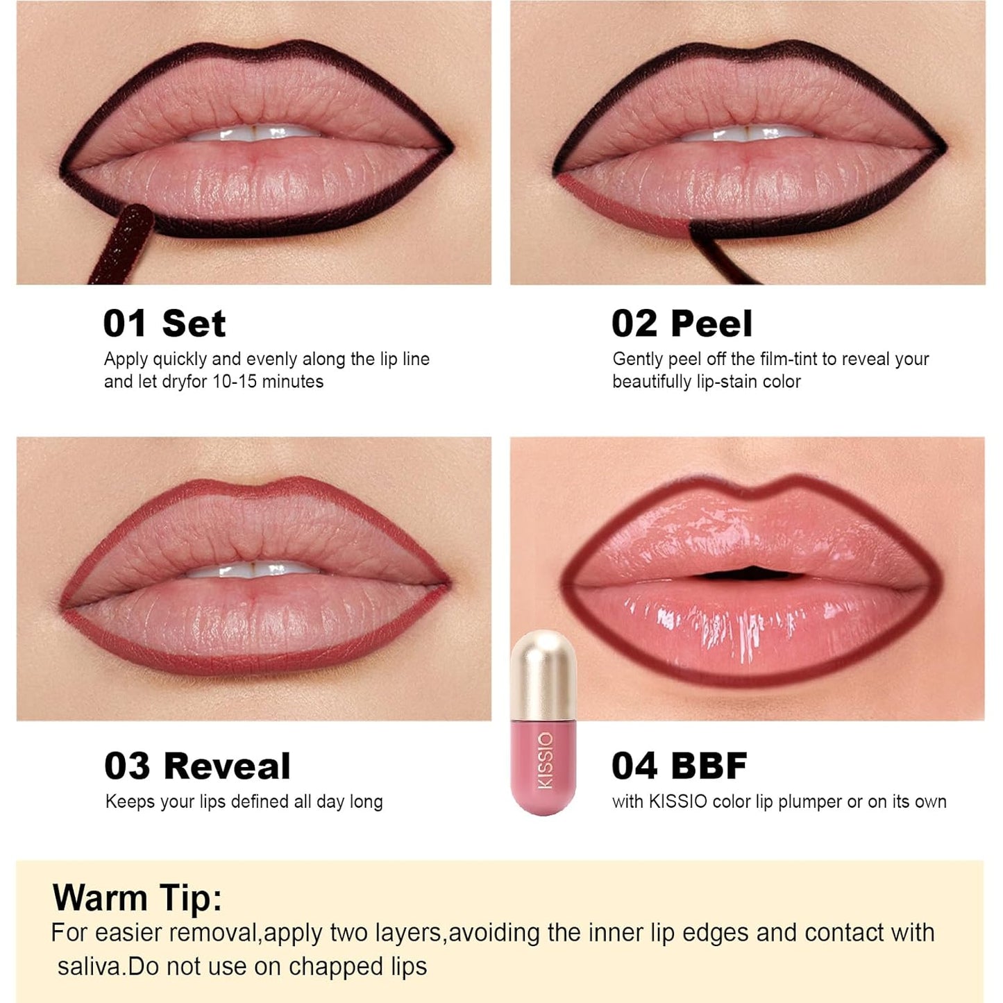 KISSIO Lip Liner Stain,Peel Off Lip Liner,Transfer Proof,Long Lasting and Waterproof,Lips Tint Tattoo,Natural Makeup Stain,Matte Finish,Gray pink