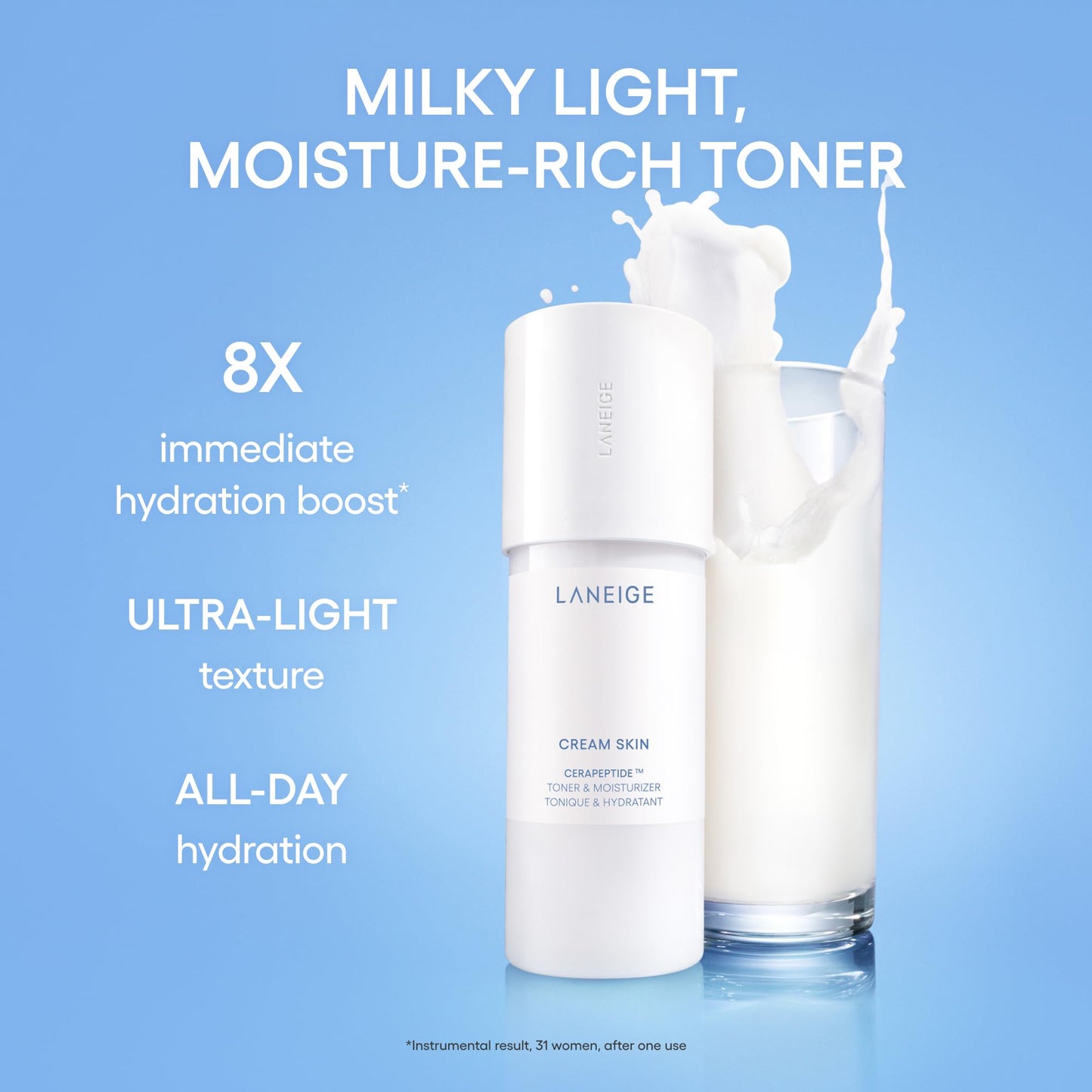 LANEIGE Cream Skin Face Hydrating Milky Toner: Lightweight Refillable Korean Toner & Moisturizer