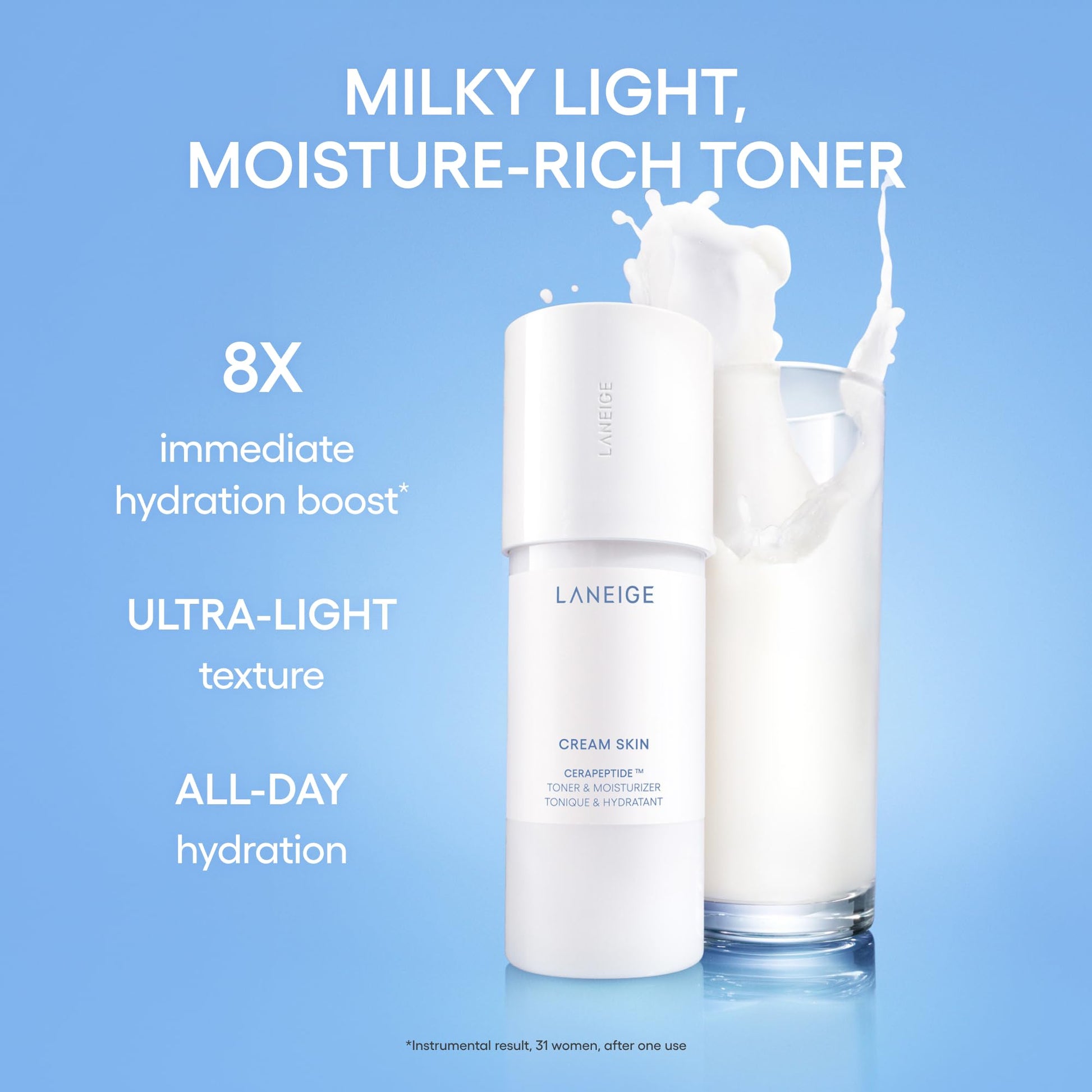 LANEIGE Cream Skin Face Hydrating Milky Toner: Lightweight Refillable Korean Toner & Moisturizer