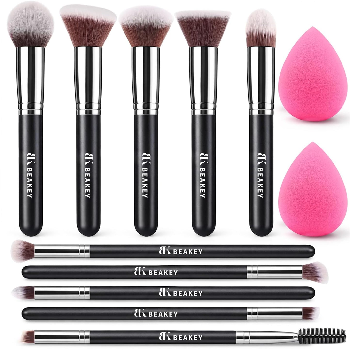 BEAKEY Makeup Brushes set with 2 Blending Sponges,10 Brush Face and Eye Set
