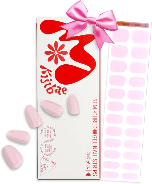 Semi Cured Gel Nail Strips - Minimalist Ombre Nail Polish Wraps, Works with Any UV Lamp - Long