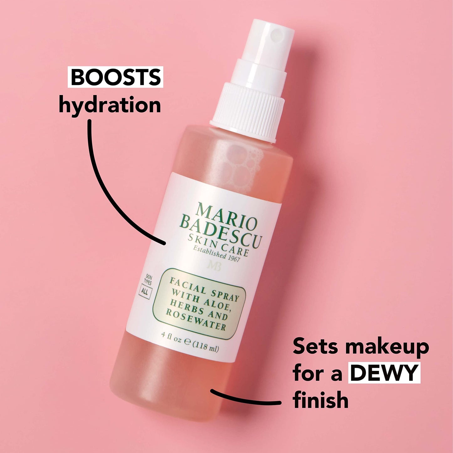 Mario Badescu Facial Spray with Aloe, Herbs and Rose Water for All Skin Types, Face Mist that