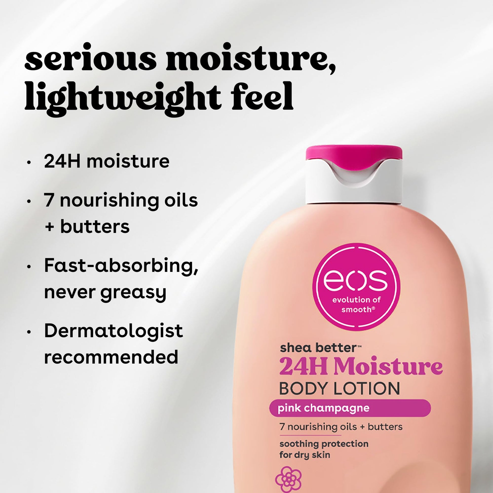 eos Shea Better Body Lotion Pink Champagne, 24-Hour Moisture Skin Care, Lightweight & Non-Greasy