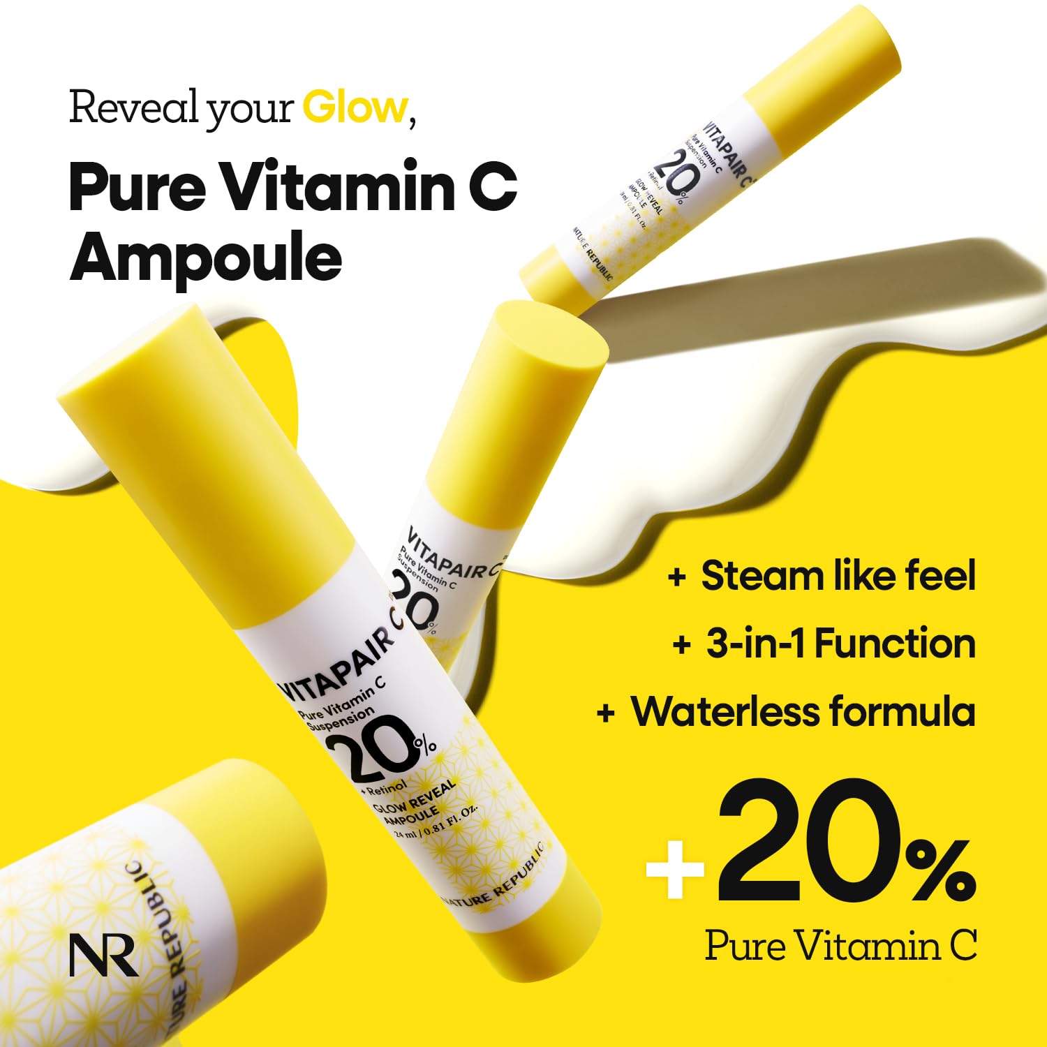 Nature Republic Vitapair C Glow Reveal Ampoule | Dark Spot Serum with Niacinamide, for Radiance &