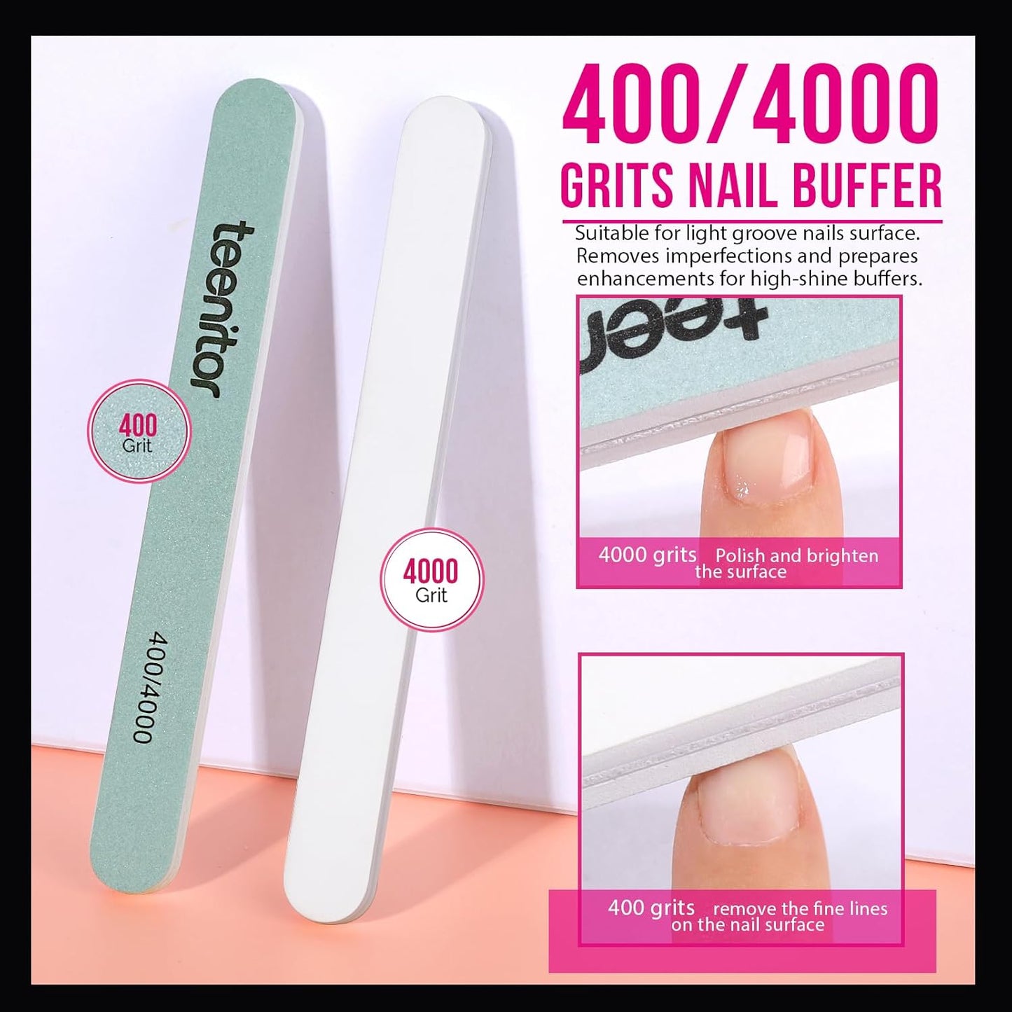 Teenitor gel nail remover kit with10pcs Gel Clip Remover, Brush for Nails, Nail Files 100/180, Buffer Block 400/4000, Stainless SteelCuticle Peeler and 115pcs Lint Free Cotton Pads Nail Wipe Clear