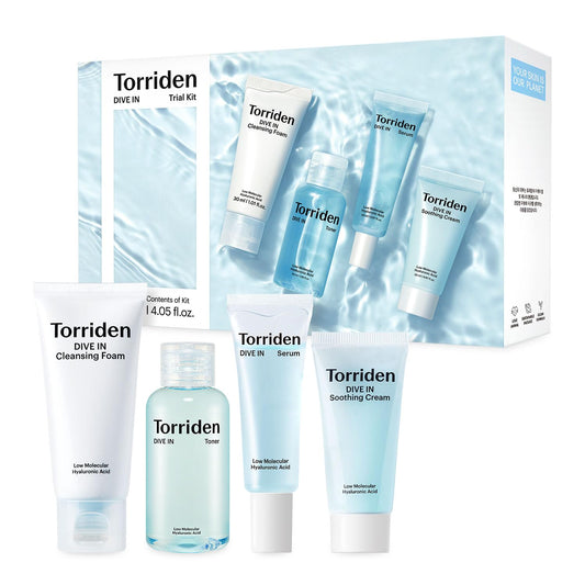 Torriden DIVE IN Trial Kit | Hyaluronic Acid Infused Daily Skincare Kit - 4 Step Regimen with Foam