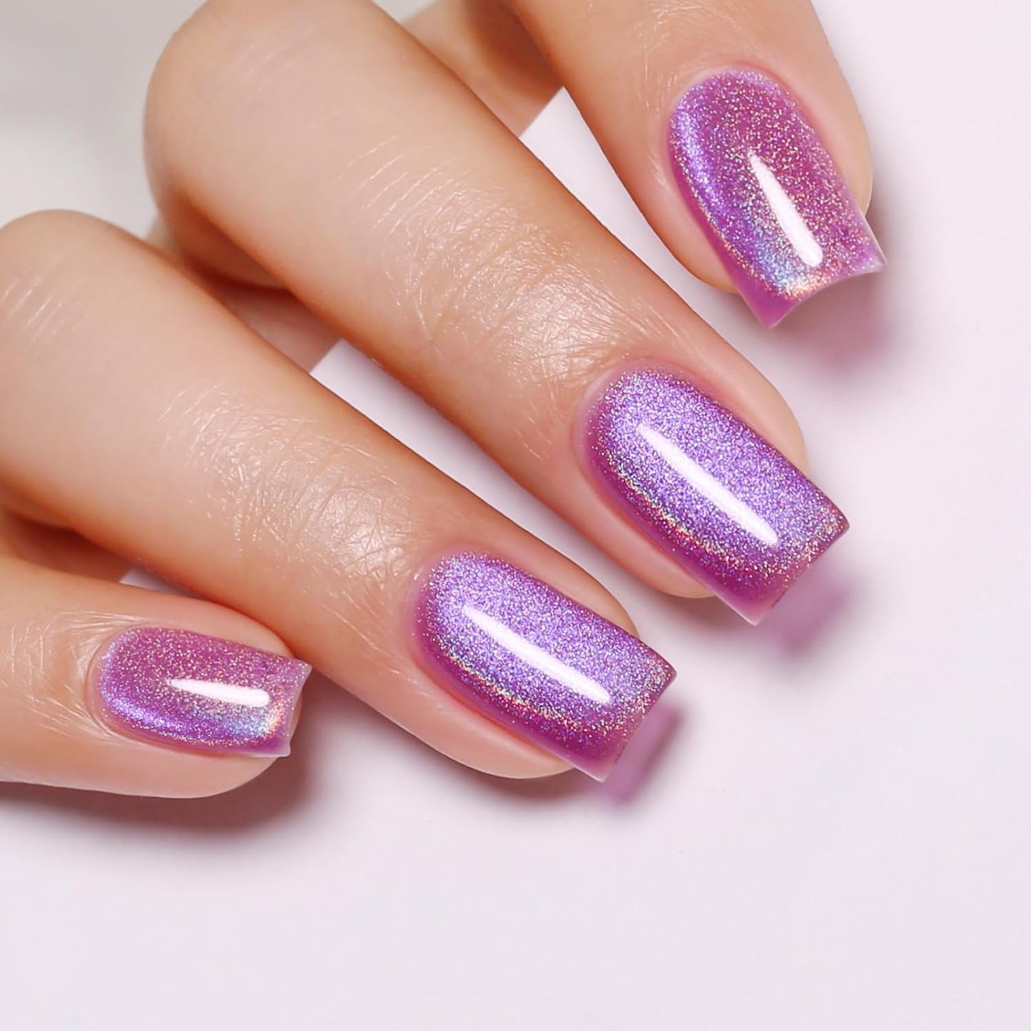 Imtiti Cat Eye Gel Nail Polish, Purple Rainbow Holographic Magnetic Gel Polish With Magnet Glittery Iridescent Galaxy Nail Gel Polish Spring Summer Gel Polish Kit Soak Off UV Led 10ML