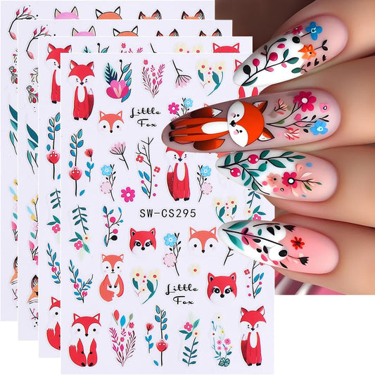 Fall Nail Art Stickers, Cute Fox Nail Art Decals 3D Self-Adhesive Cotton Fox Nails Stickers Autumn