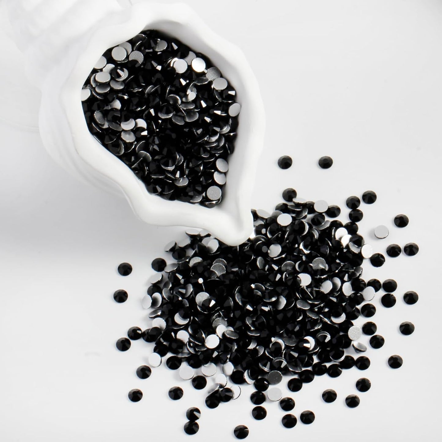 2000PCS SS12 Flatback Rhinestones | 12-Facet Diamond-Cut Glass Gems for Nail Art, Clothing, DIY Crafts |Glue-On Decoration Stones with Silver Backing(Jet Black)