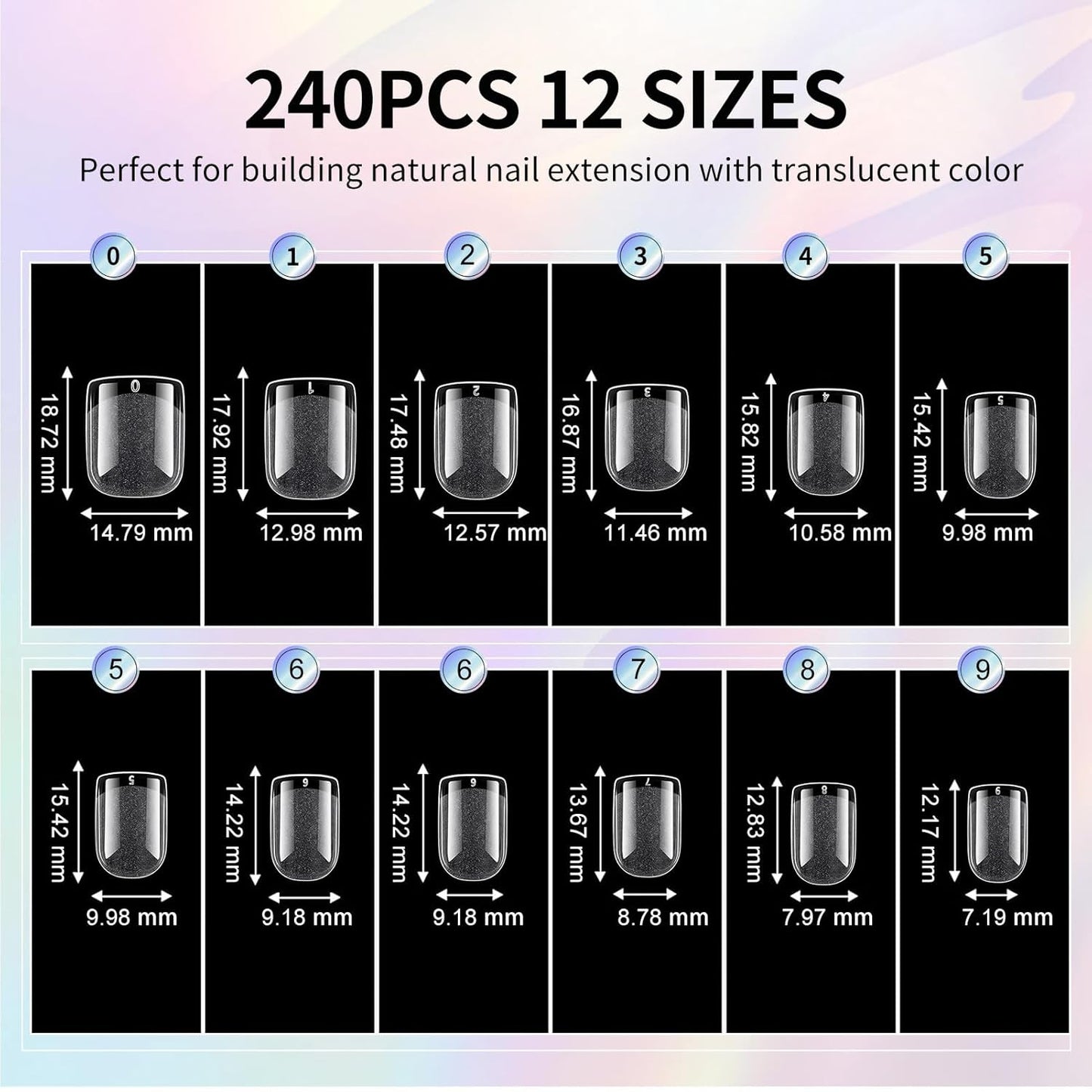 Short Nail Tips Extra Short Square Soft Gel Nail Tips 240Pcs Fake Nails Pre-Shaped Half Matte Acrylic Full Cover Clear Pre Etched Nails for Nail Extension Manicure Home DIY Salon 12 Sizes Gelly Tips