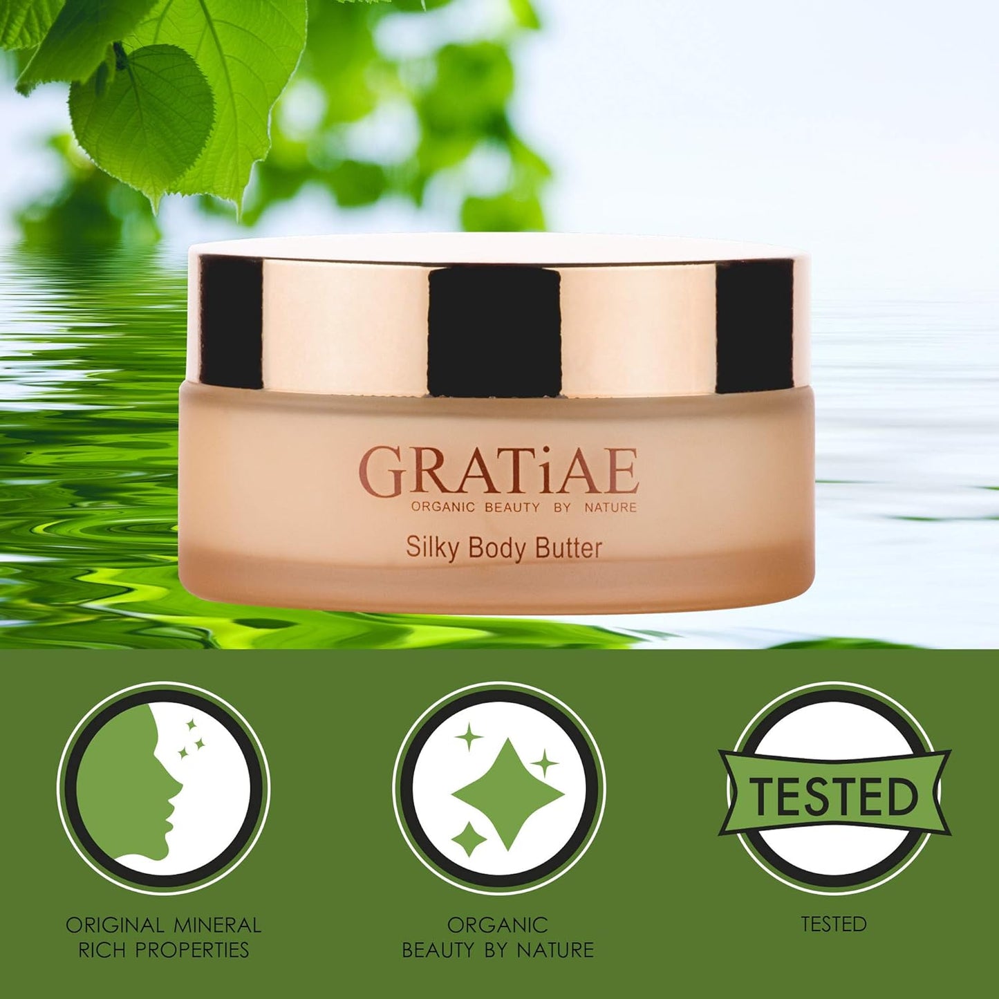 Gratiae organic beauty by nature silky body butter, anti aging skin care shea butter, moisturizer, hydrating stretch mark cream, firming, neck & Décolleté, Apple, Green Tea, and Ginger 5.95Fl.oz