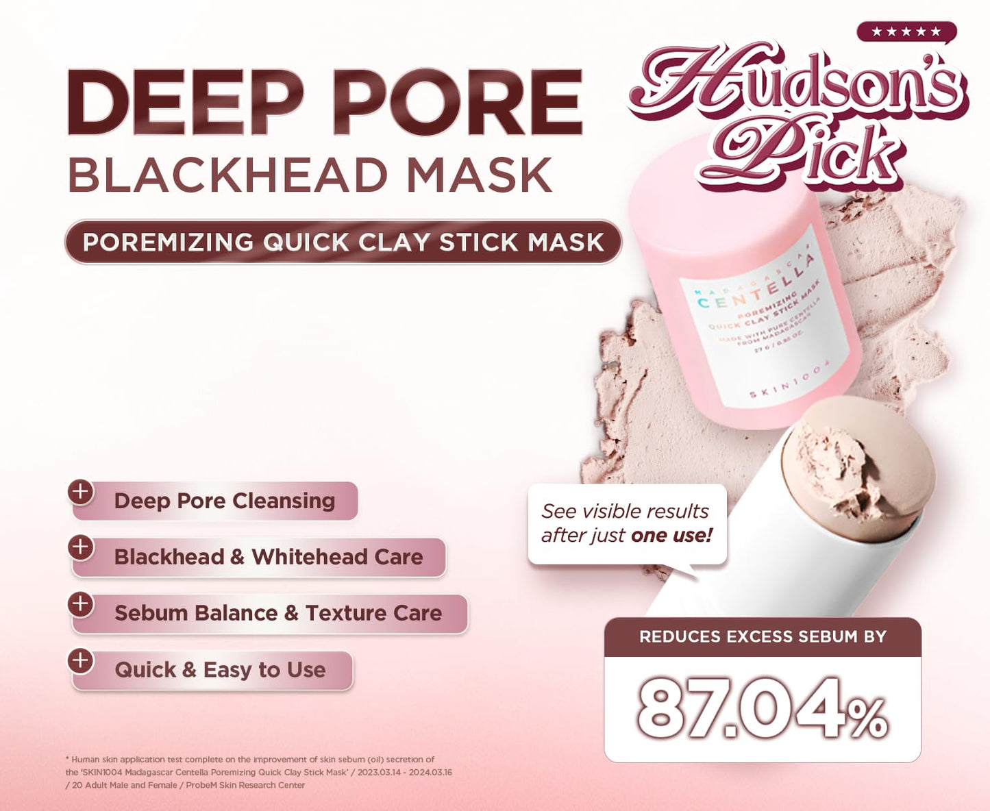 SKIN1004 [Hudson's Pick] Poremizing Quick Clay Stick Mask, Facial Clay Mask for Pores, Centella