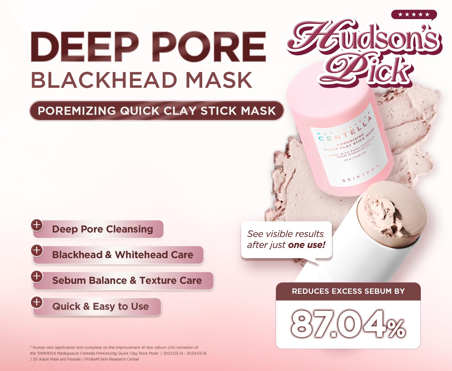 SKIN1004 [Hudson's Pick] Poremizing Quick Clay Stick Mask, Facial Clay Mask for Pores, Centella