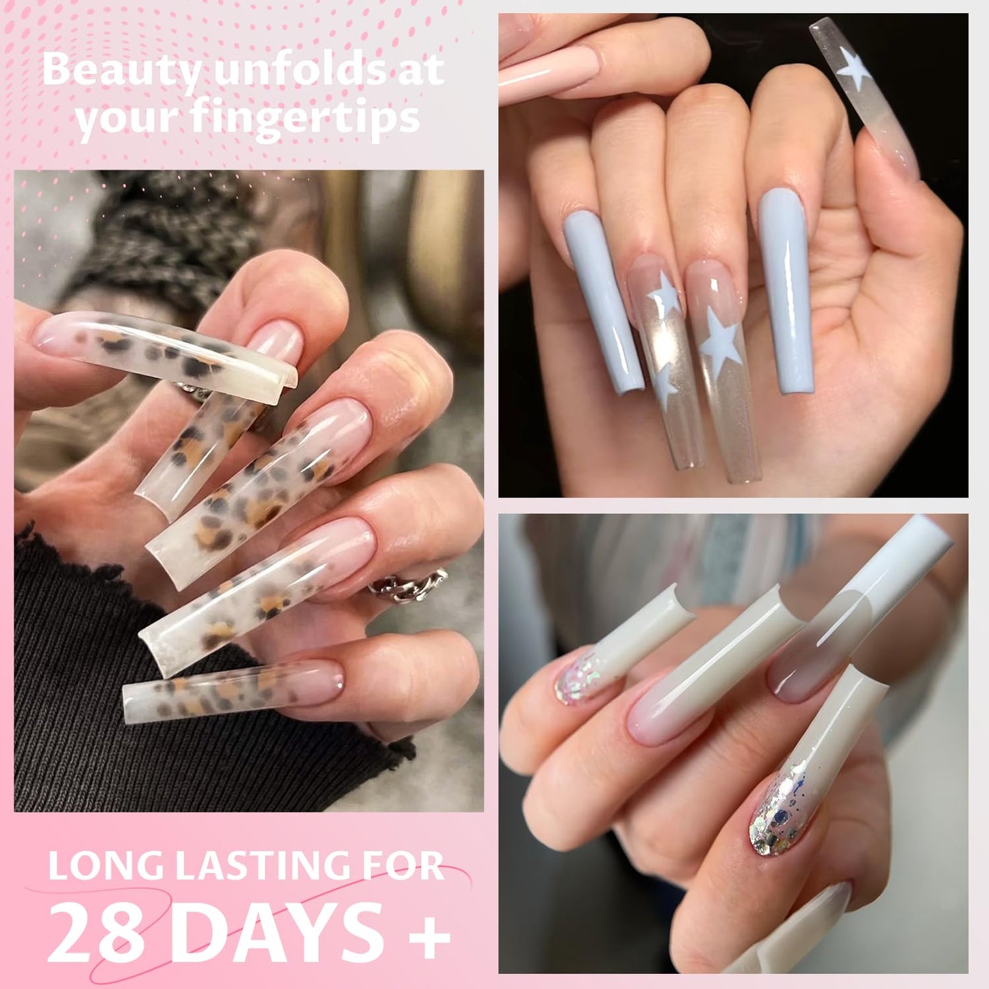 Ranrose 600PCS Clear Extra Long Nail Tips for Acrylic Nails Professional, No C Curve Gel Tips 12 Size XXXL Pre-shaped Half Cover Fake Nail for Press On Nail Extensions