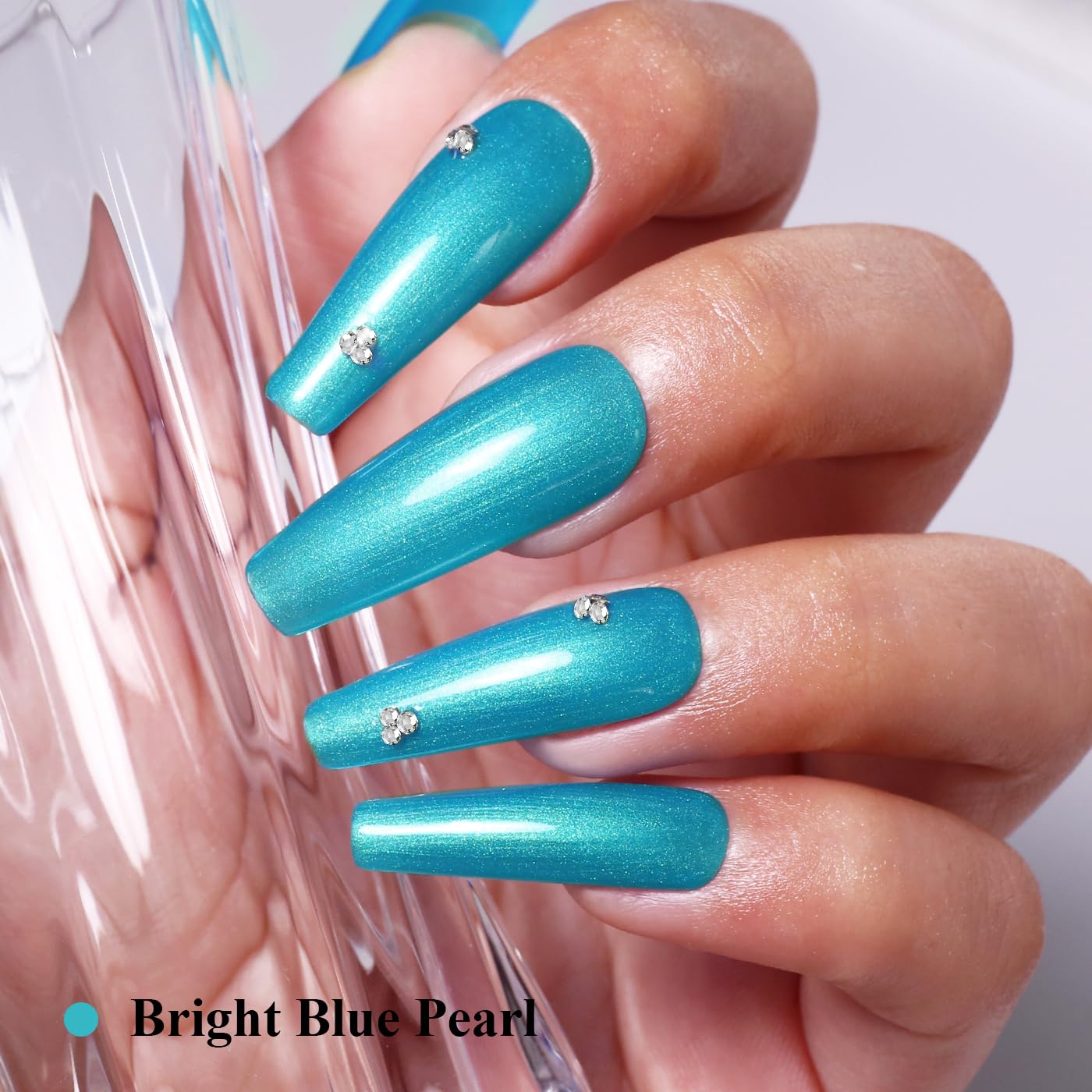 Imtiti Glitter Gel Nail Polish, Bright Blue Pearl Glitter Nail Gel Polish Diamond Shimmer Sparkle Soak Off UV LED Spring Summer Manicure 10ML