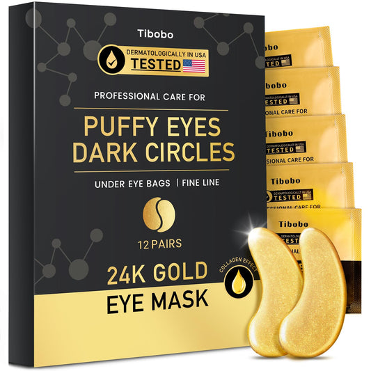 Under Eye Patches (12 Pairs) - 24K Gold Eye Masks Enriched with Abundant Collagen for Dark Circles, Puffy Eyes, Wrinkles - Gifts for Women Skin Care - Vegan & USA Tested