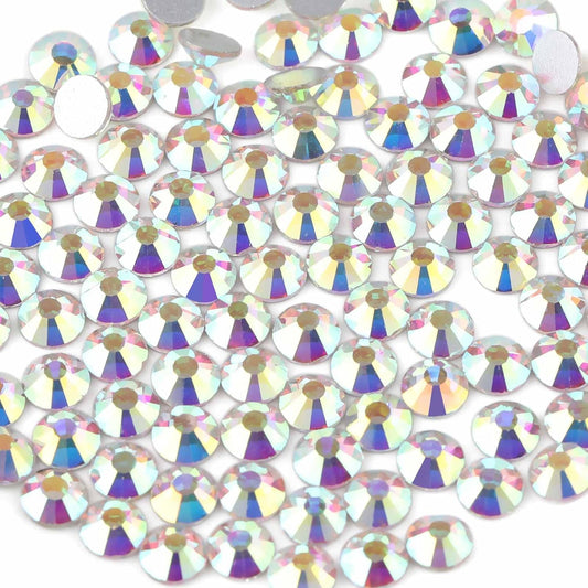 beadsland 144pcs Flat Back Crystal Rhinestones Round Gems for Nail Art and Craft Glue Fix, Crystal