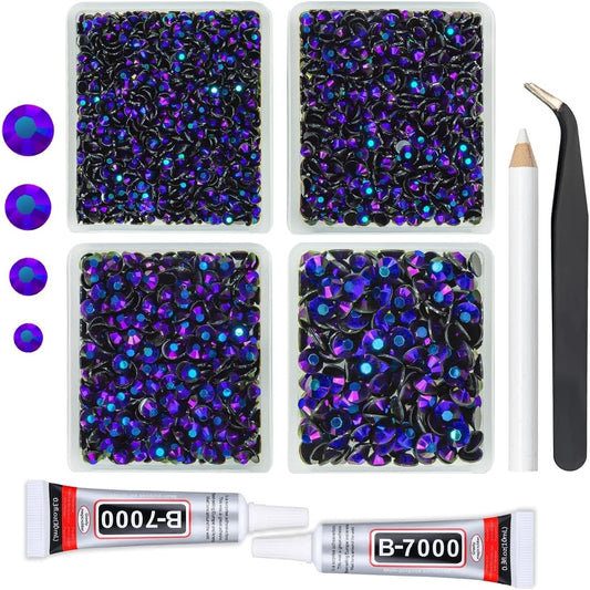 Black Purple AB Resin Rhinestones w B7000 Jewelry Glue for Bedazzling Crafting 3mm 4mm 5mm 6mm