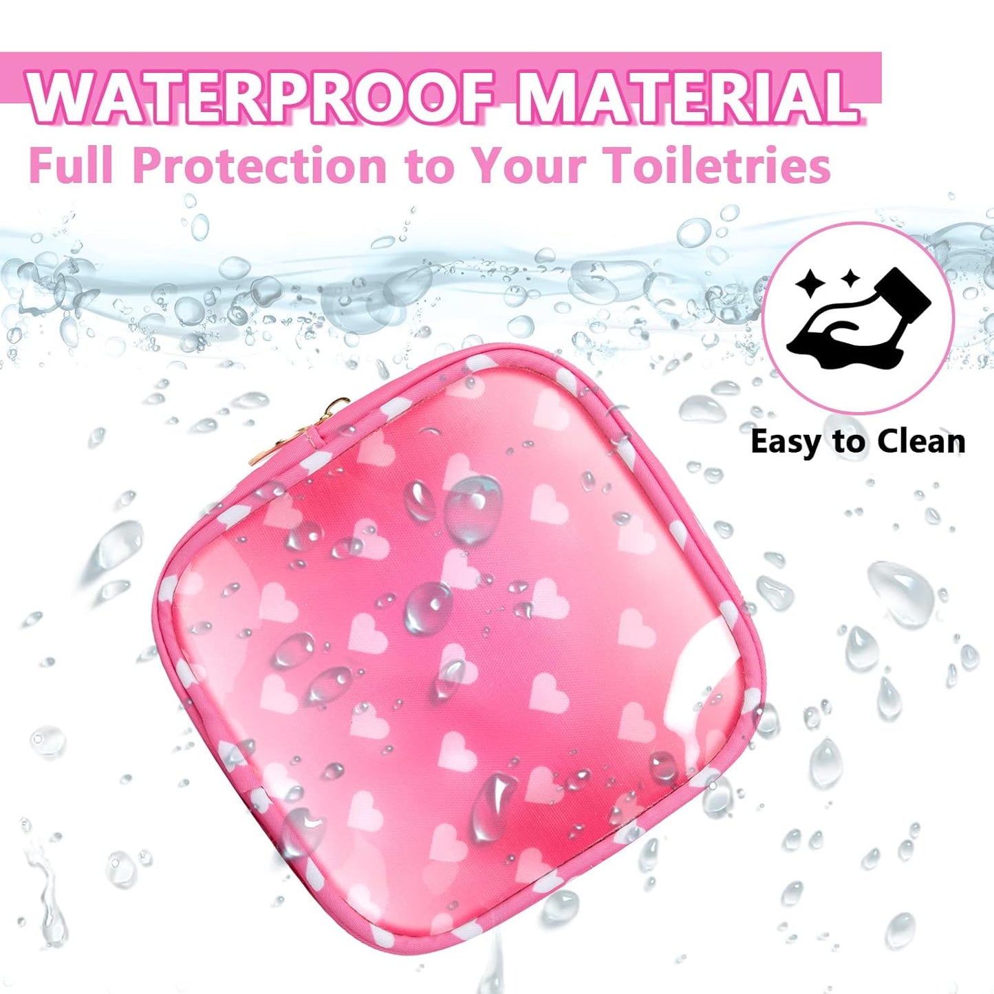 Clear Mini Makeup Bag for Purse, Small Nylon&PVC Cosmetic Travel Bag TSA Approved Toiletry Bag with Zipper, Preppy Transparent Makeup Travel Bag Coin Purse for Women Men Girls(Mini-Pink Heart)