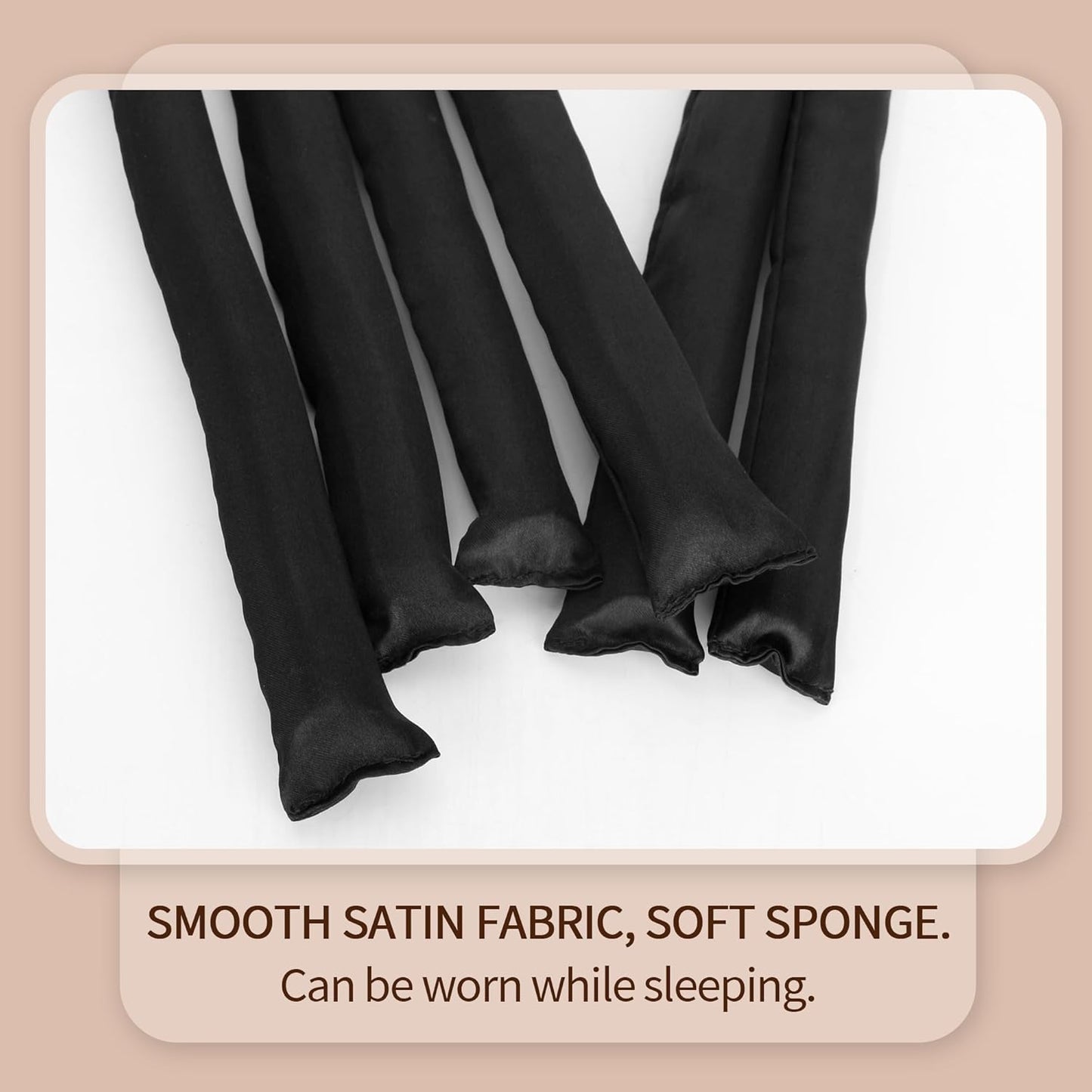 Black Satin Covered Heatless Overnight Curling Rods for Curls and Straight Short Hair - 6Pcs