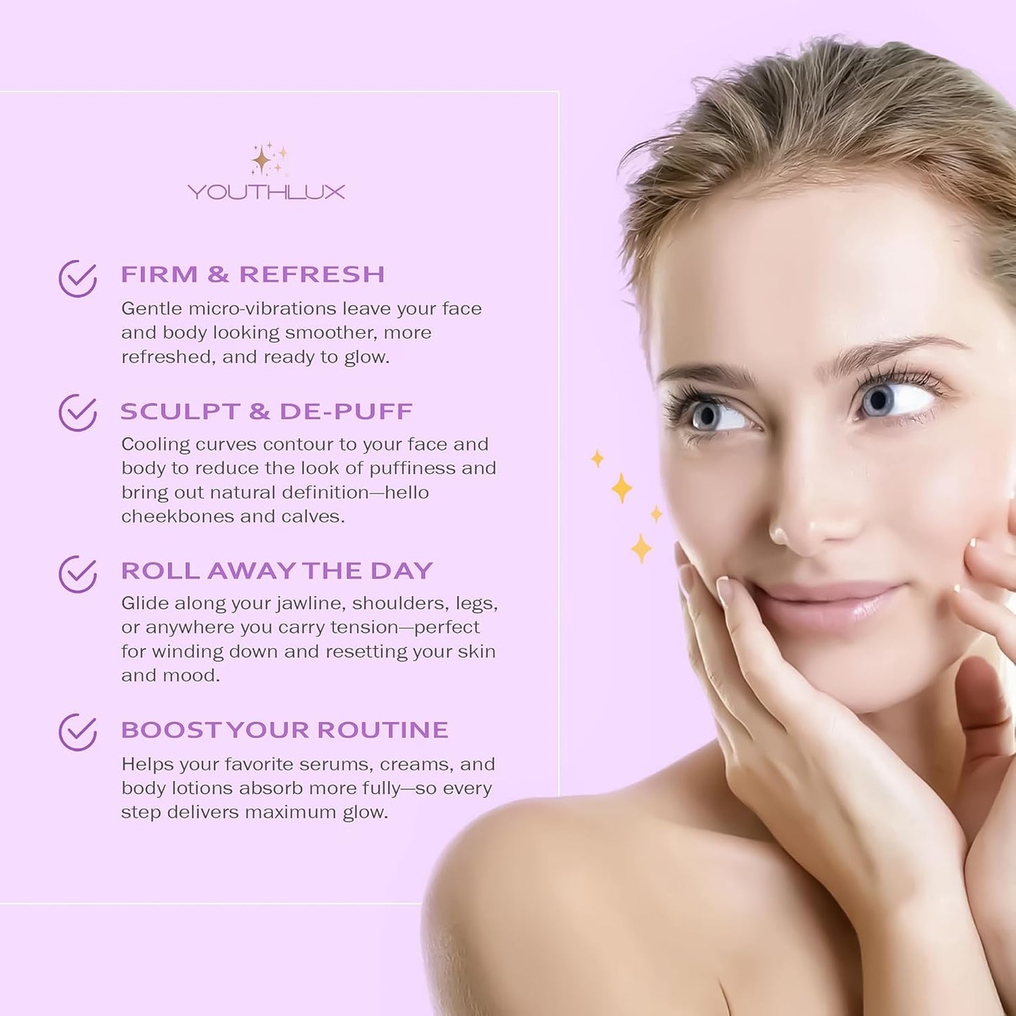 Revolution Roller - Germanium Stone Uplifting Face/Body Beauty Massage Tool/Roller/Wand for Skin Tightening/Firming, De-Puffing, Anti-Aging (Purple)