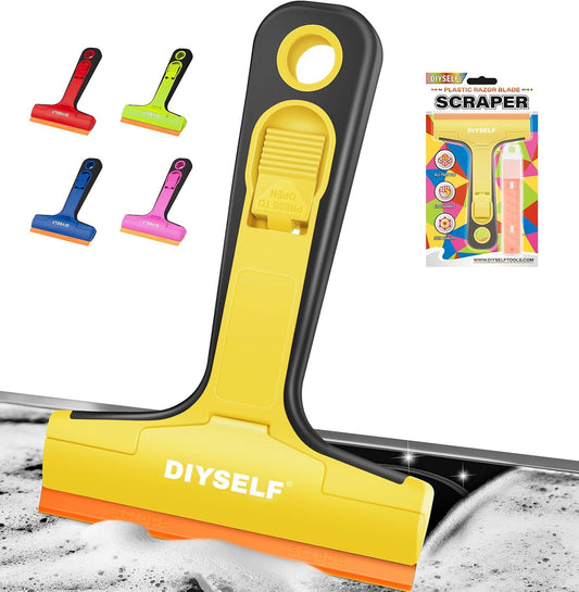 DIYSELF-Razor-Blade-Scraper, 1 Pack Razor Blade Scraper, Extra 5 PCS Orange Plastic Blades, Razor