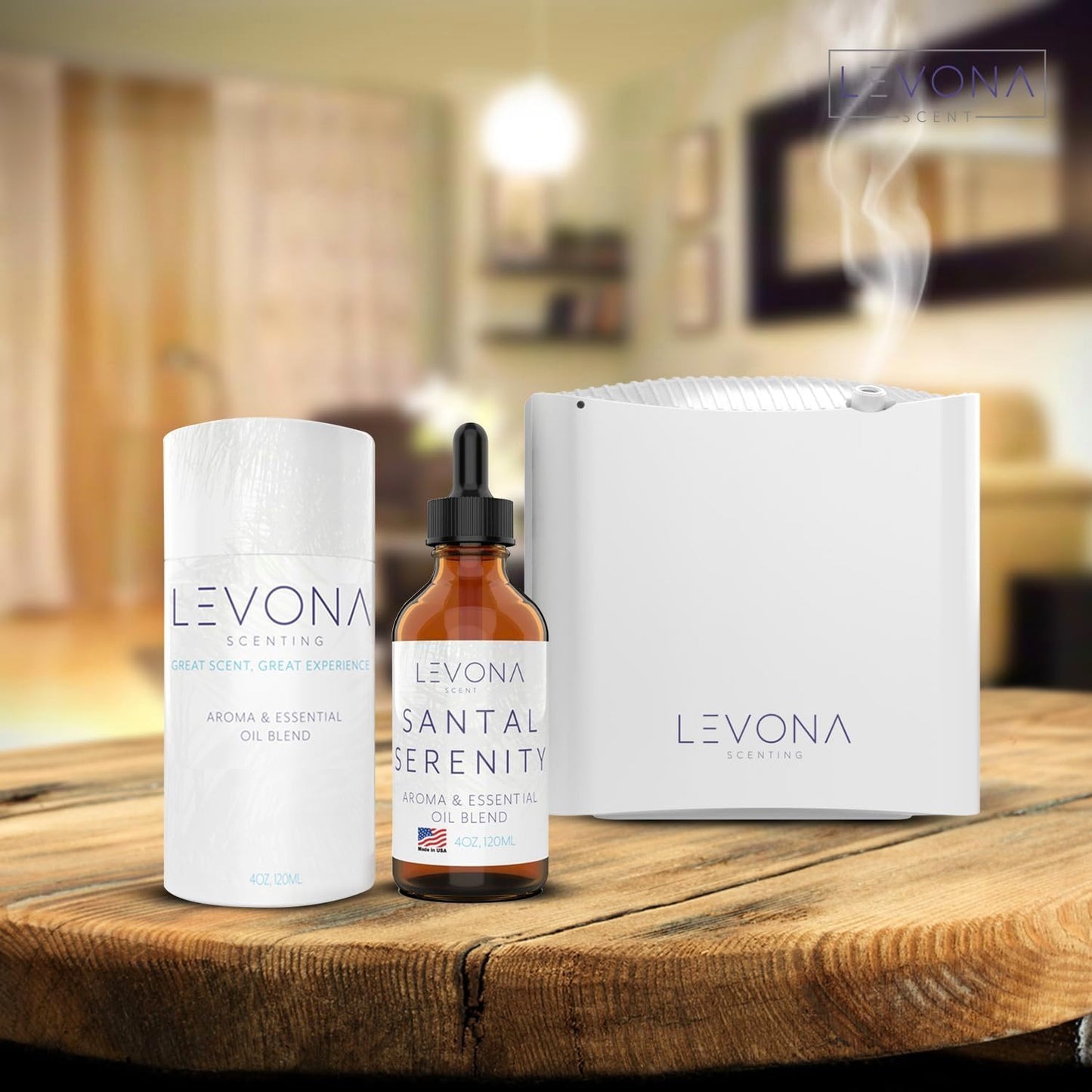 Levona Scent Santal Serenity Essential Oil: Notes of Sandalwood, Papyrus & Amber - Essential Oils for Hotel, Home and Office - Fragrance Oil for diffusers & Humidifiers - Home Luxury Scents-120 Ml