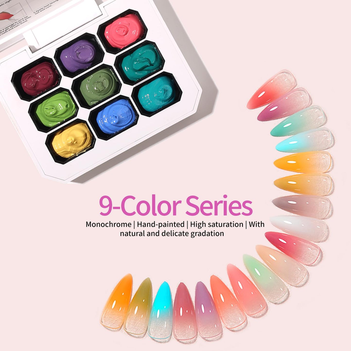 Ombre Gel Nail Polish Nail Sponges for Ombres 9 Series Colorful Blush Effect Gradient Painting Gel for Ombre Nails Multistyle French Manicure Nail Art DIY Home (A2, 1)