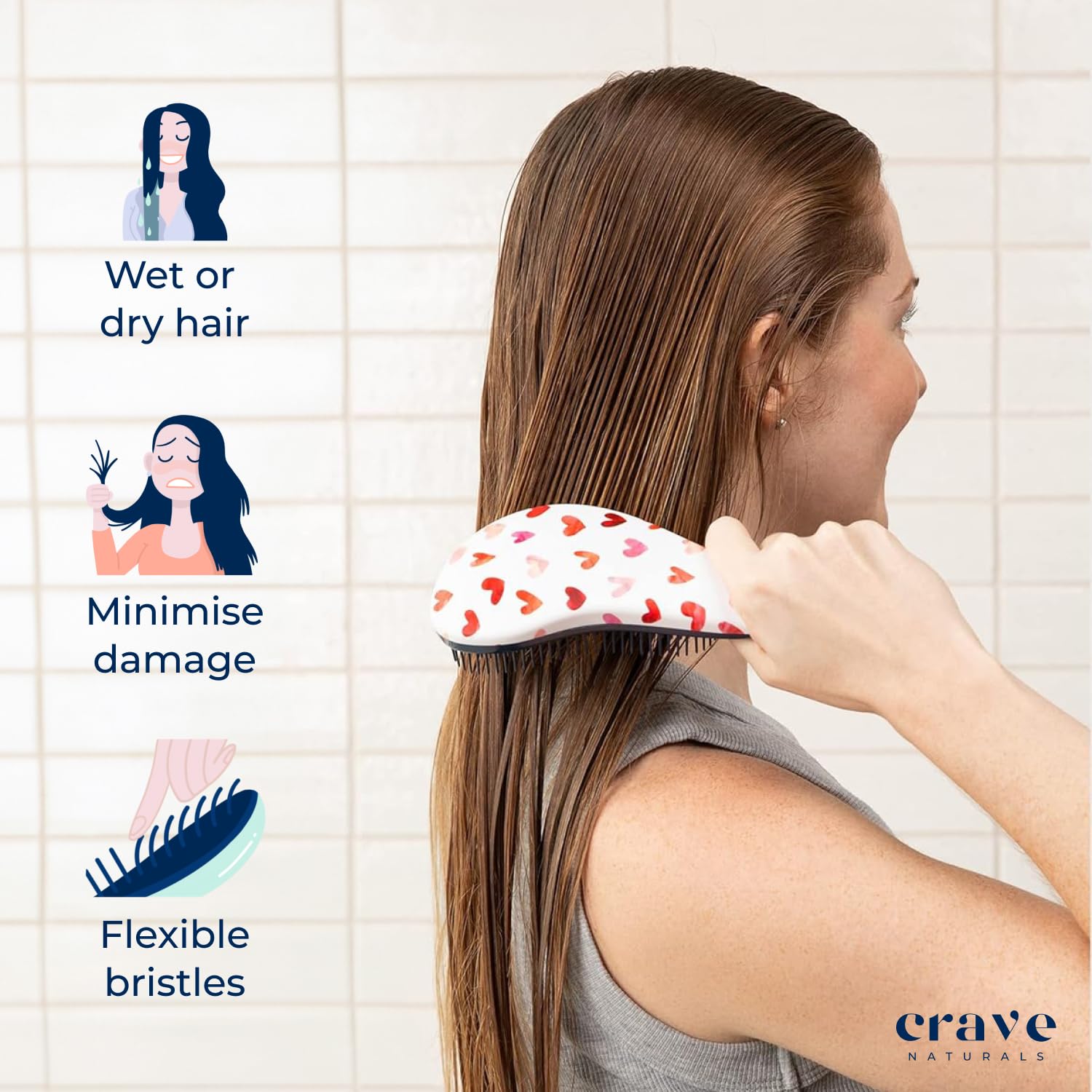 Crave Naturals Glide Thru Hair Brush - Detangler Brush for Curly, Straight, Wet or Dry Hair
