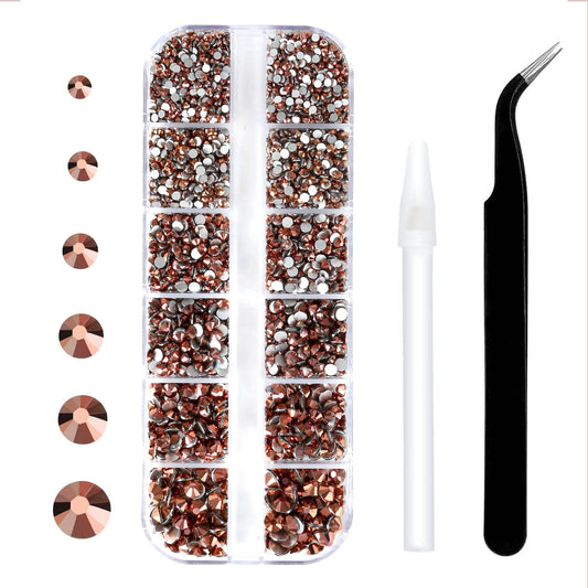 4240Pcs Rosegold Flatback Rhinestones 6 Sizes Crystal Diamonds for Nail Art Crafts Clothes Shoes