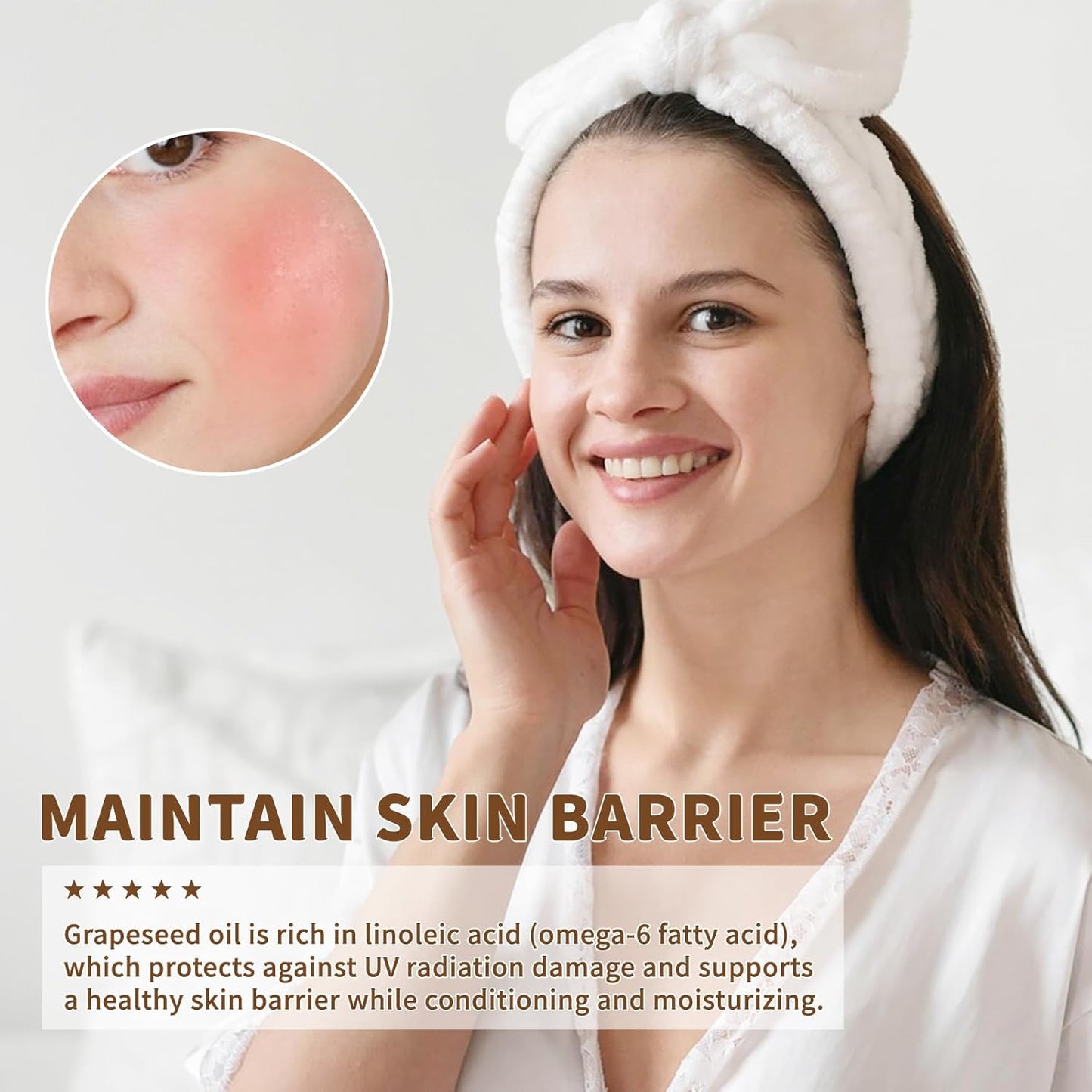 Organic Grapeseed Oil for Skin & Hair 16 oz, USDA Certified 100% Pure & Natural Grape Seed Oils, Cold Pressed Body Massage Carrier Oil for Skin Face Essential Oils Mixing, Hexane Free