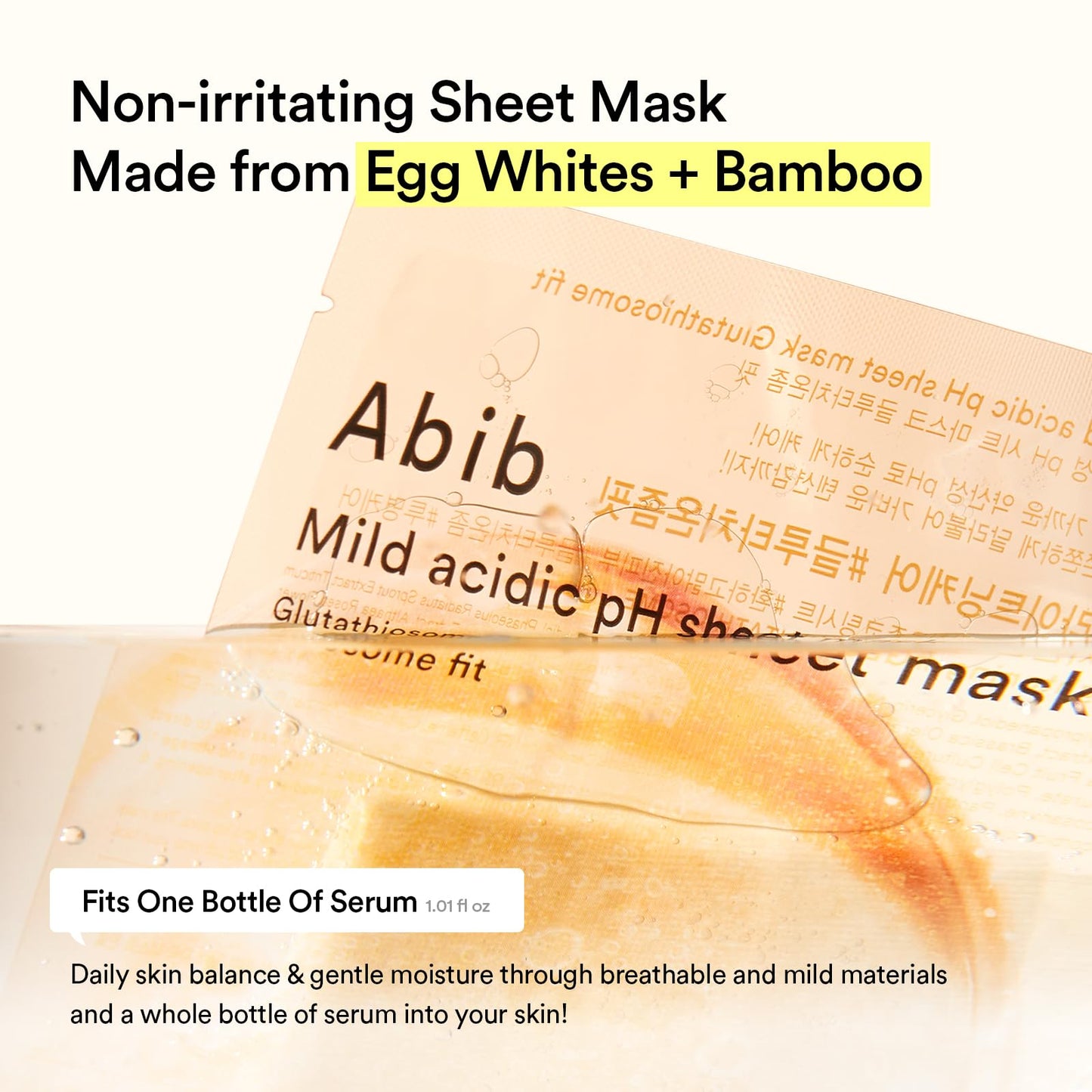 Abib Mild Acidic Ph Sheet Mask Glutathiosome Fit 10 Sheets (Skin Tone) I Korean Face Mask for