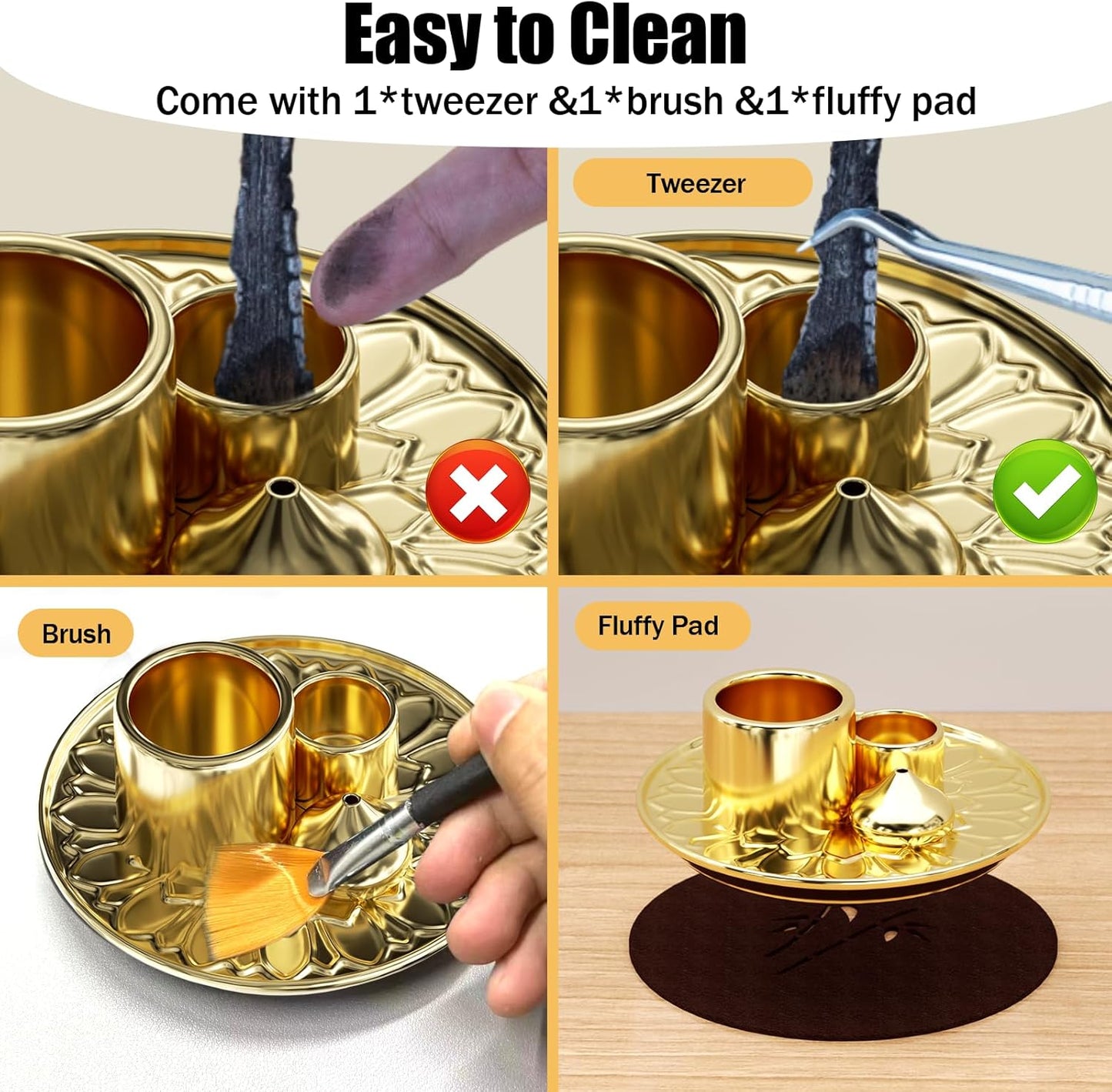 Palo Santo Holder - 4 in 1 Incense & Candle Holder - Ceramic Incense Holder Ash Catcher Tray for Meditation Room - Easy to Clean (Gold)