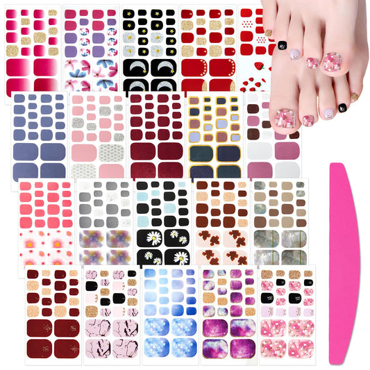 SILPECWEE 20 Sheets Adhesive Toenail Polish Wraps Stickers Flower Marbling Toe Nail Strips Decals