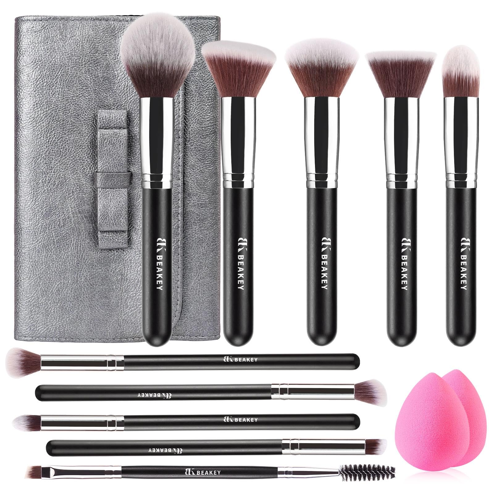 BEAKEY Makeup Brushes,Makeup Brush Set,13 Pcs with Portable PU Cosmetic Bag