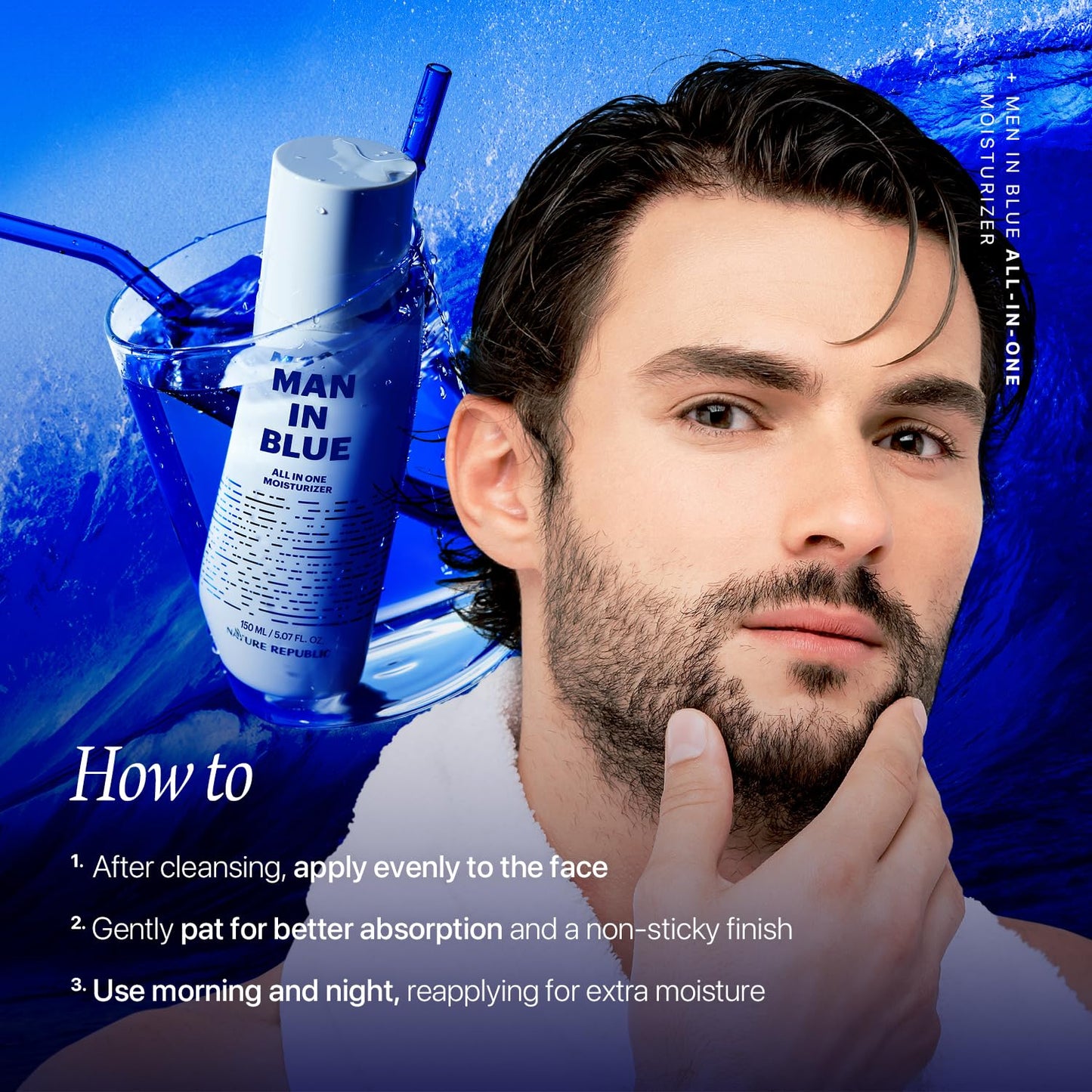 Nature Republic Man In Blue All In One Moisturizer | Daily Fresh Facial Lotion, Korean Natural