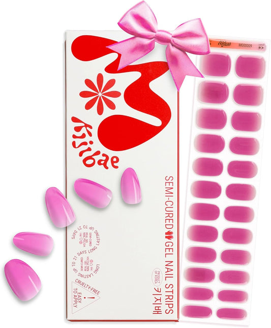 Semi Cured Gel Nail Strips - Minimalist Ombre Nail Polish Wraps, Works with Any UV Lamp - Long