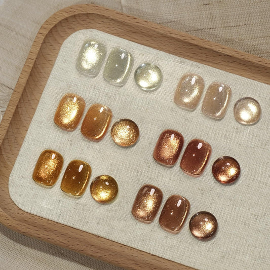GAOY Glitter Cat Eye Gel Nail Polish Set with Magnet, Gold, Brown, Sliver Holographic Cat Eye, Salon Gel Manicure and Nail Art DIY at Home, Sunshine