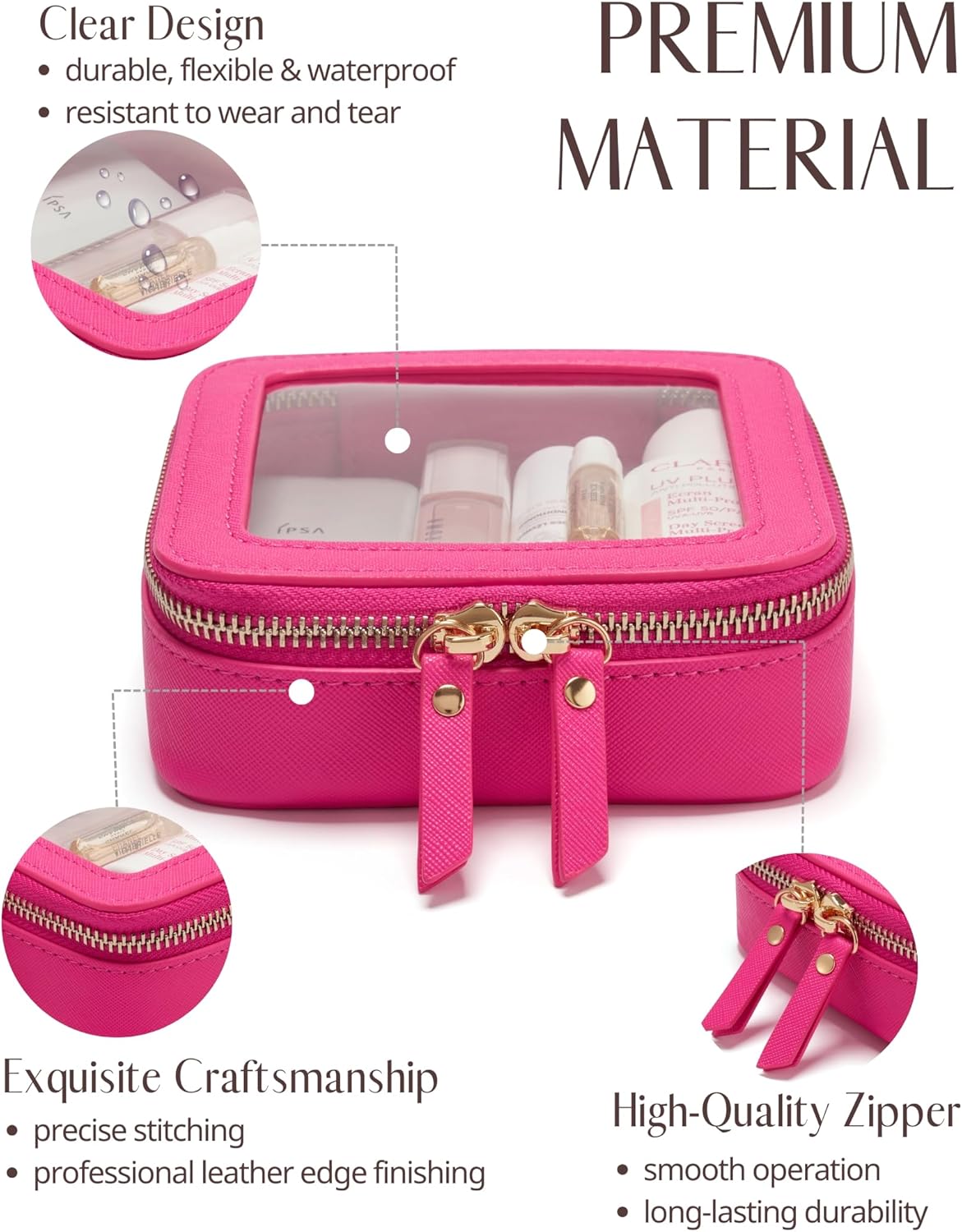 Popvibe Clear Makeup Bag Travel Cosmetic Case Transparent Toiletry Bag with Zipper, Portable Make Up Organizer Traveling Compact Car Bag for Essentials